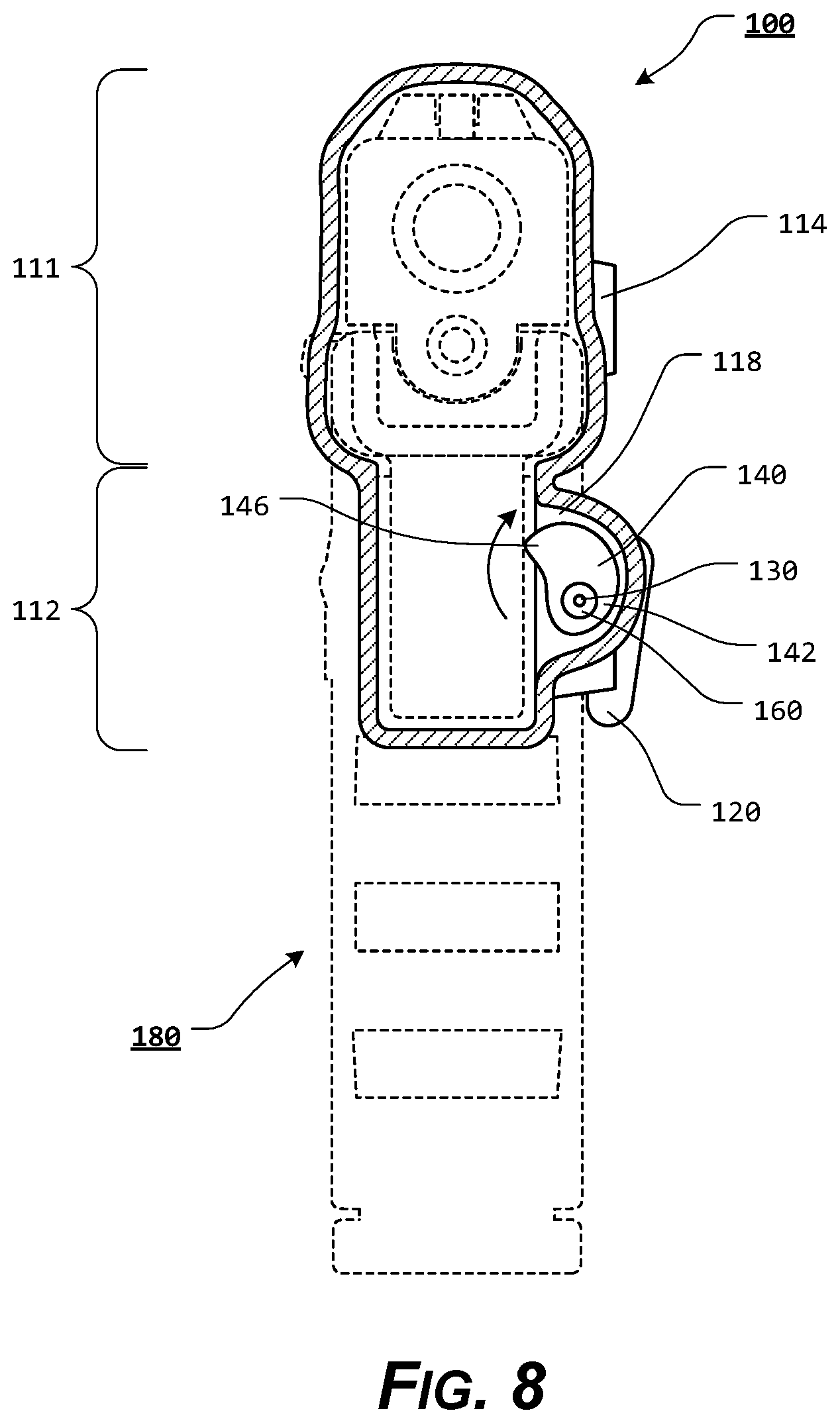 Patent US11815329 Figure 8 – Holster with pushrod ejection port locking element