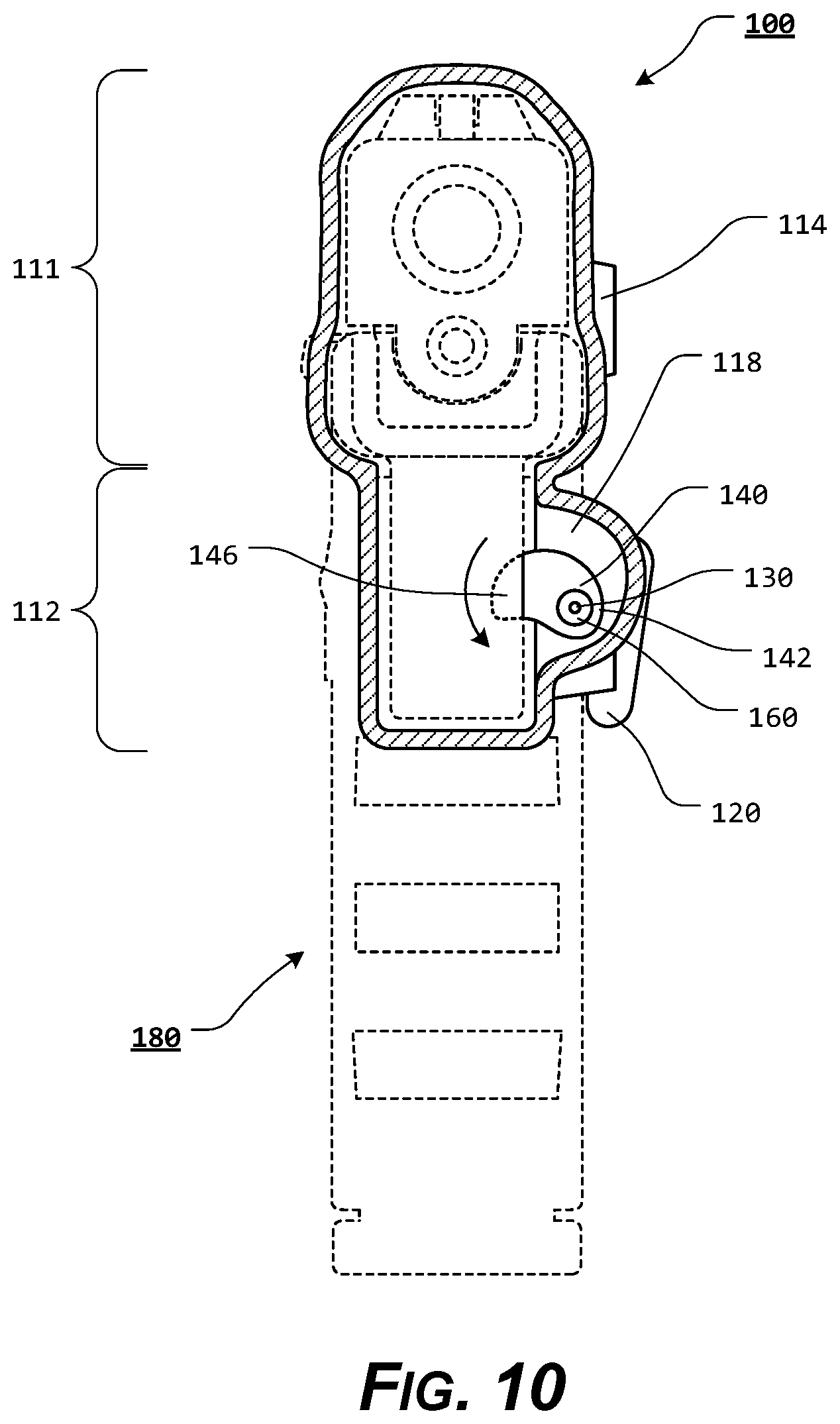 Patent US11815329 Figure 10 – Holster with pushrod ejection port locking element