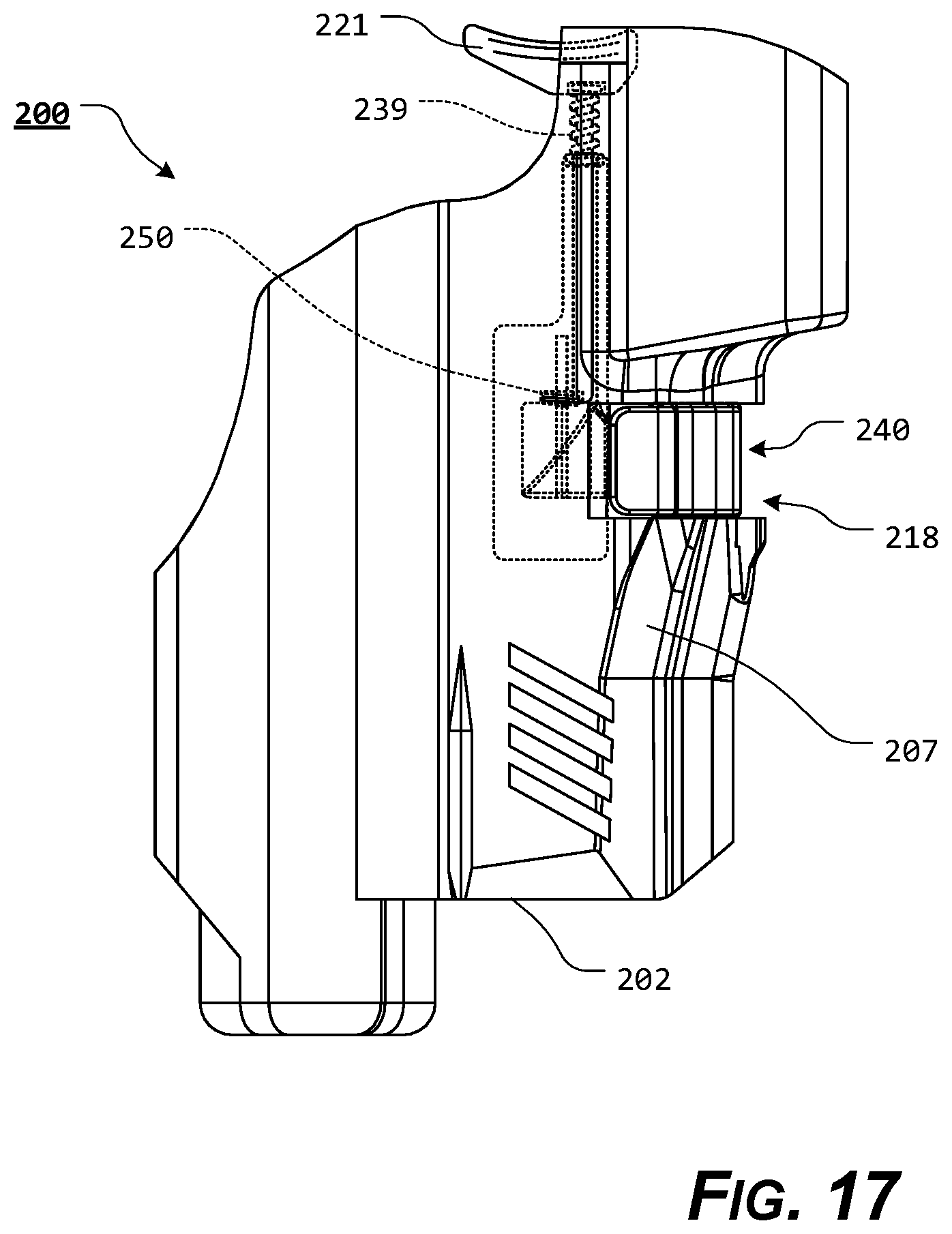 Patent US11815329 Figure 16 – Holster with pushrod ejection port locking element