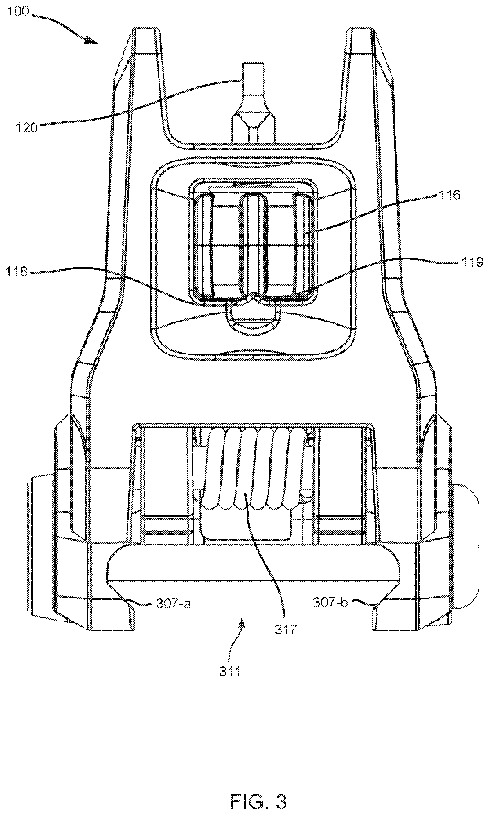 Patent US11815331 Figure 3 – Back-up sights with compact aperture, centering sight post, and miniaturized windage detent mechanism