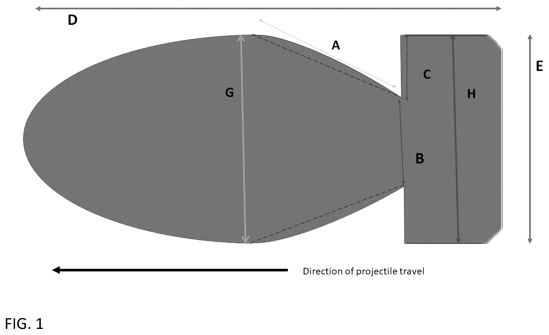 Patent US11815341 Figure 1 – Deep groove projectile with leading convex surface followed by abrupt angle surface