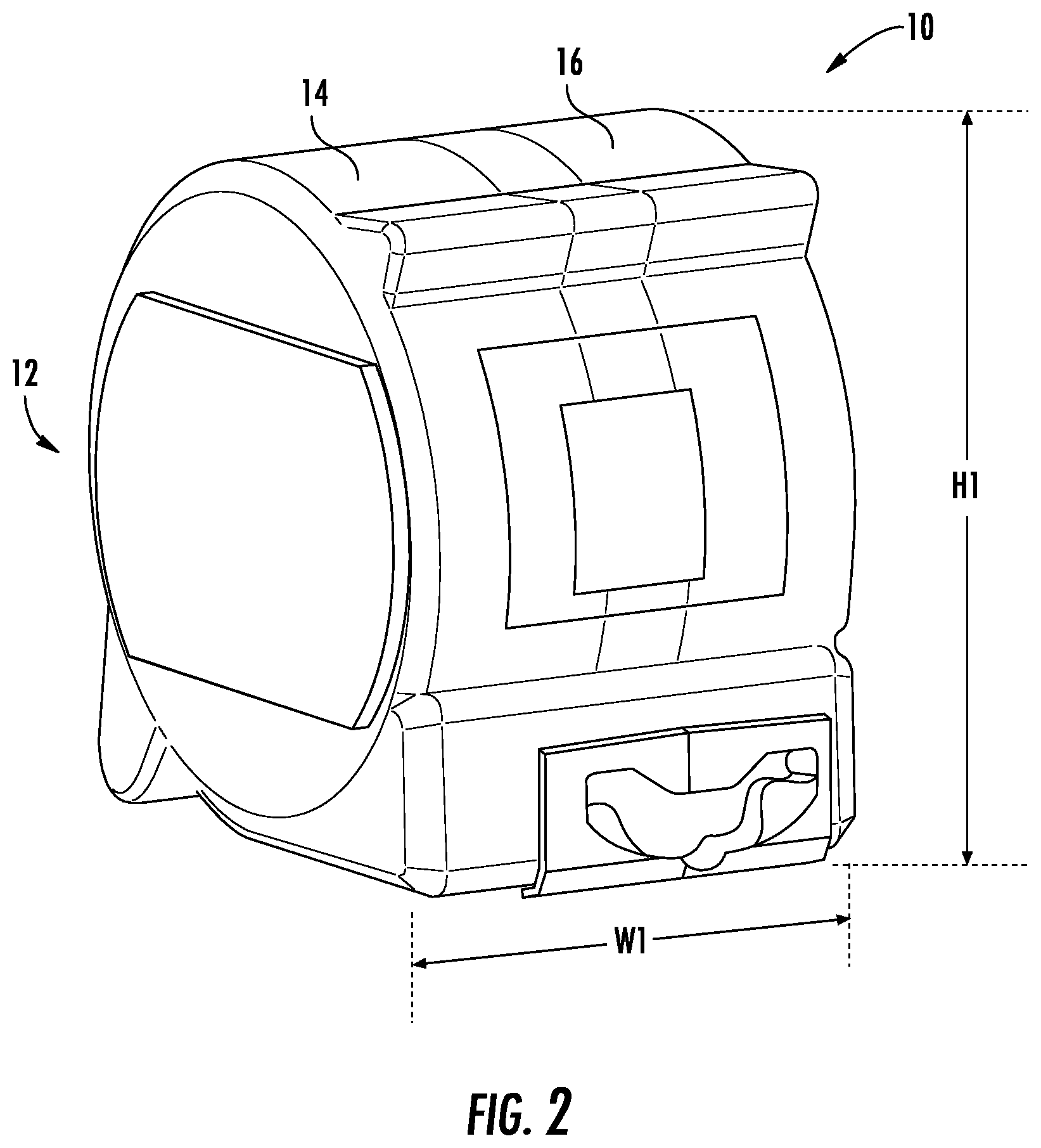 Patent US11815350 Figure 2 – Tape measure with retraction spring adjacent to tape reel