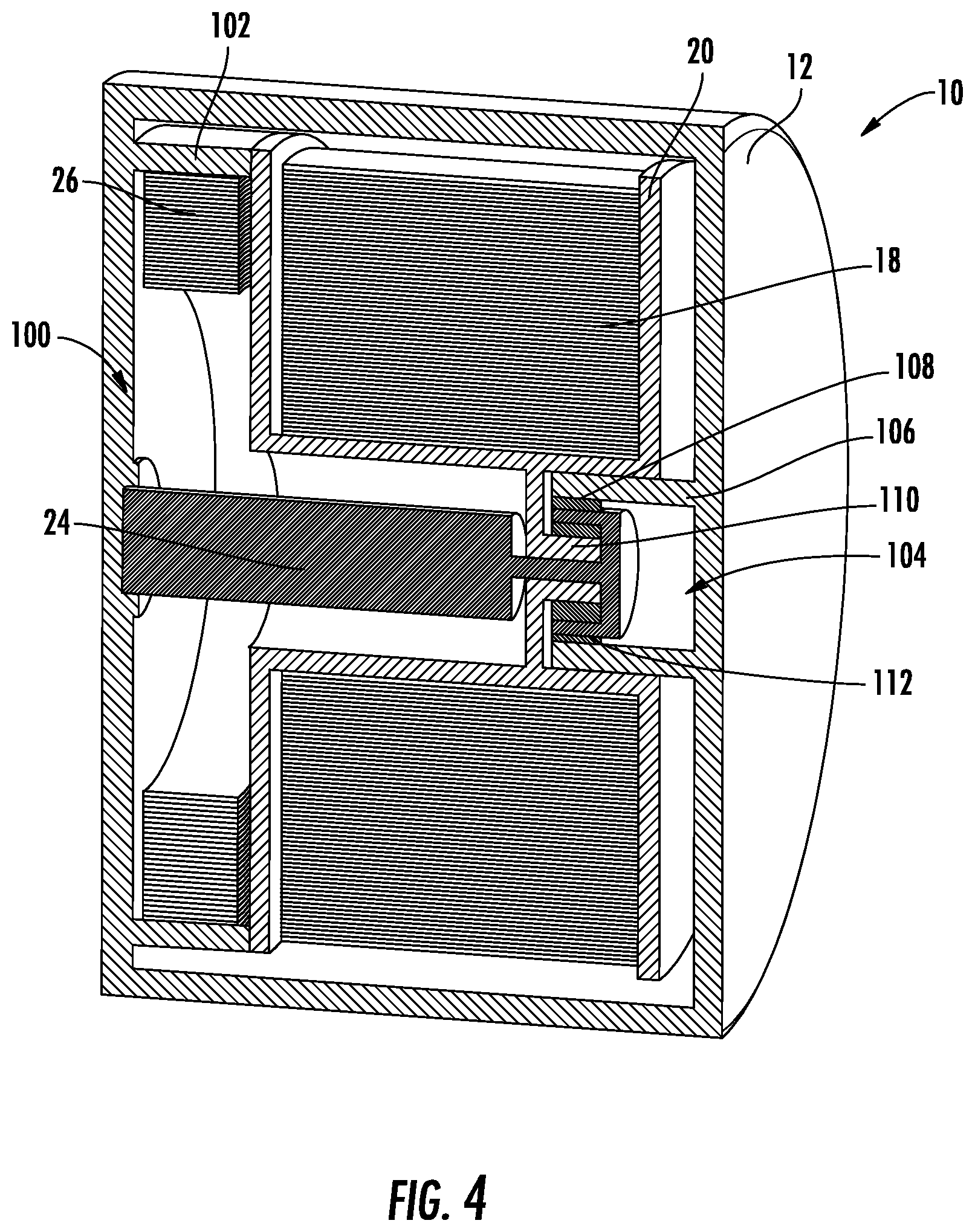 Patent US11815350 Figure 4 – Tape measure with retraction spring adjacent to tape reel