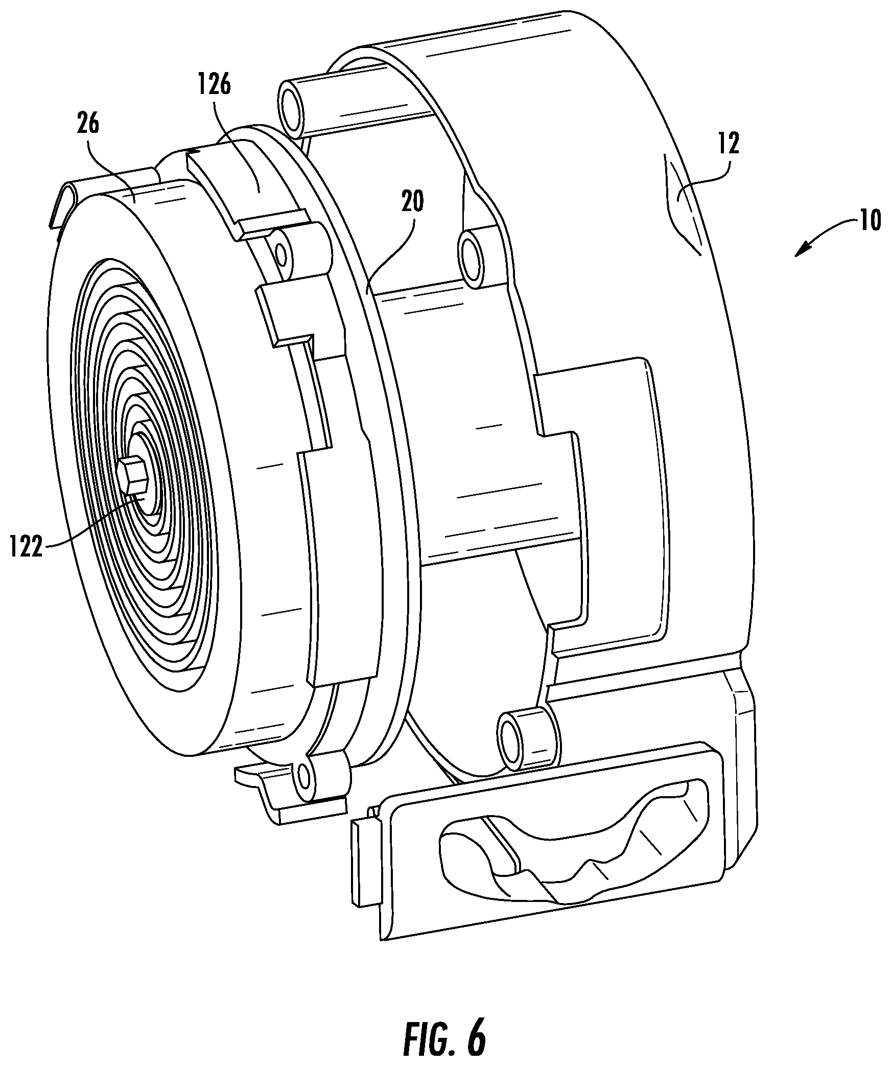 Patent US11815350 Figure 6 – Tape measure with retraction spring adjacent to tape reel