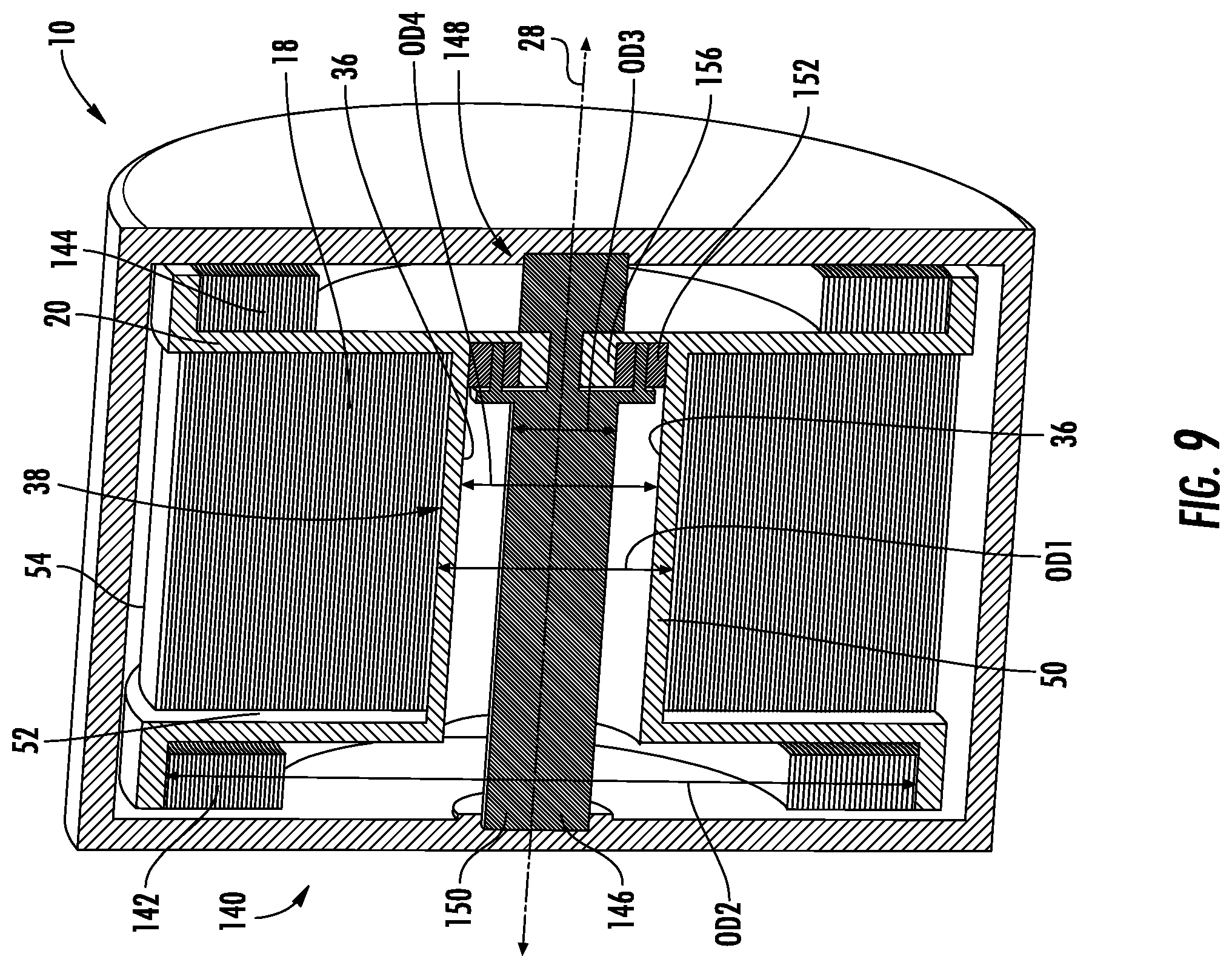 Patent US11815350 Figure 9 – Tape measure with retraction spring adjacent to tape reel