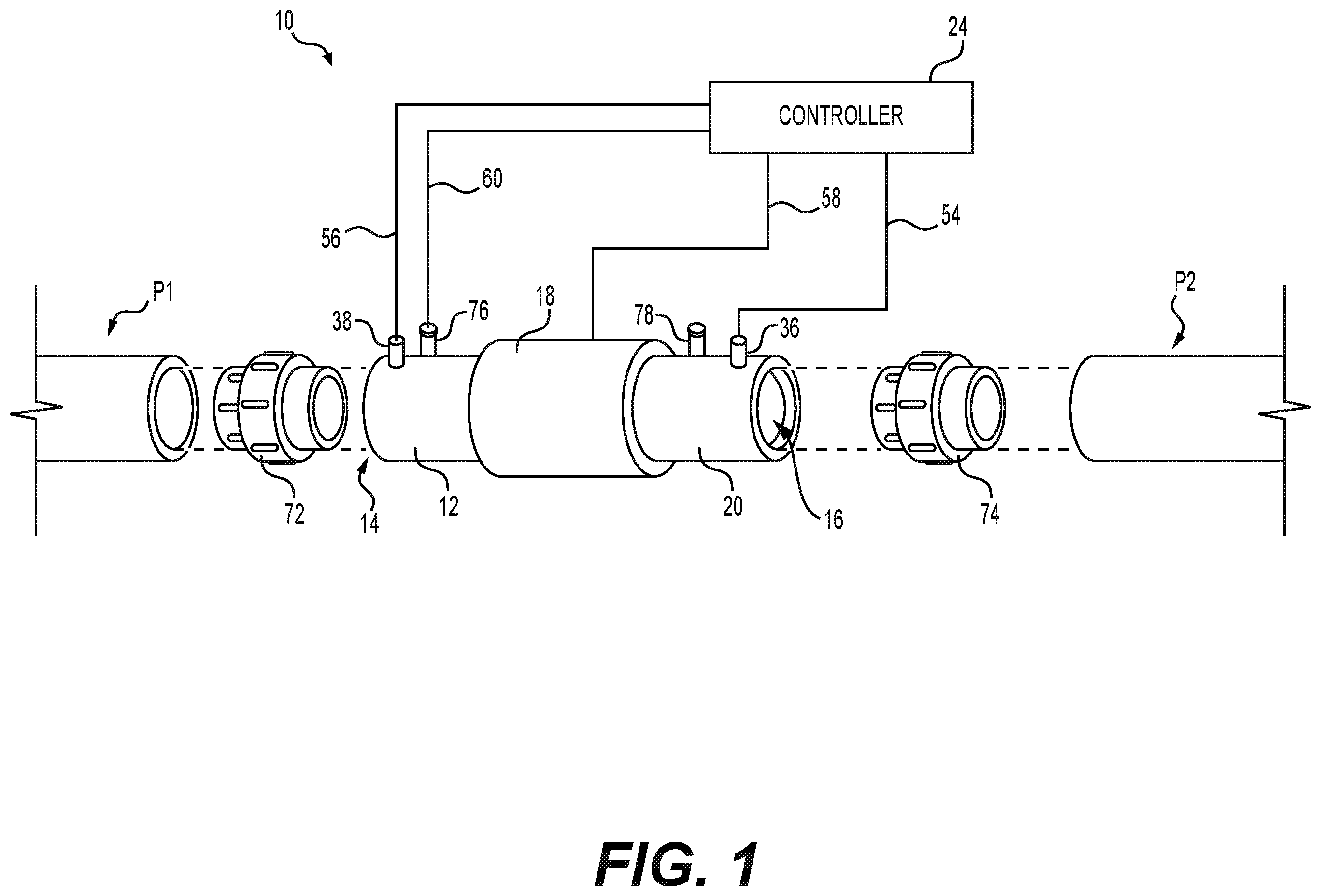 Patent US11815351 Figure 1 – Device for monitoring internal pipe deposit accumulation