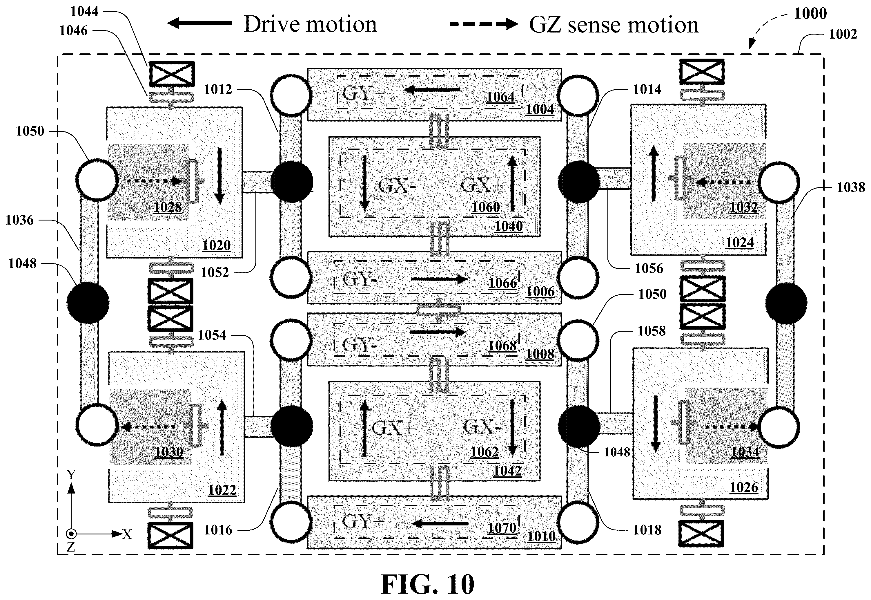 Patent US11815354 Figure 13 – Drive and sense balanced, semi-coupled 3-axis gyroscope