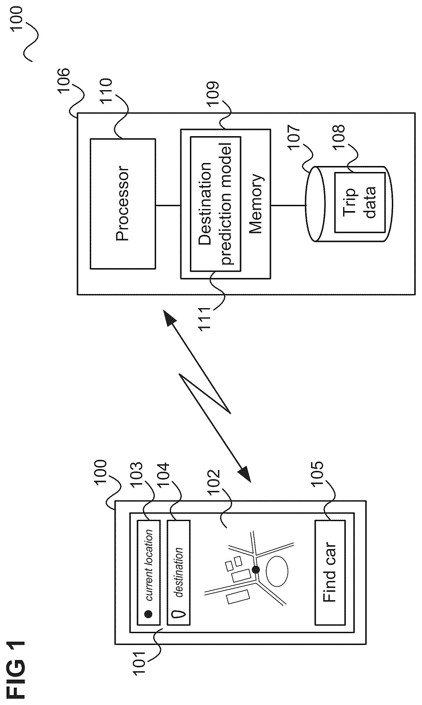 Patent US11815360 Figure 1 – Method for predicting the destination location of a vehicle
