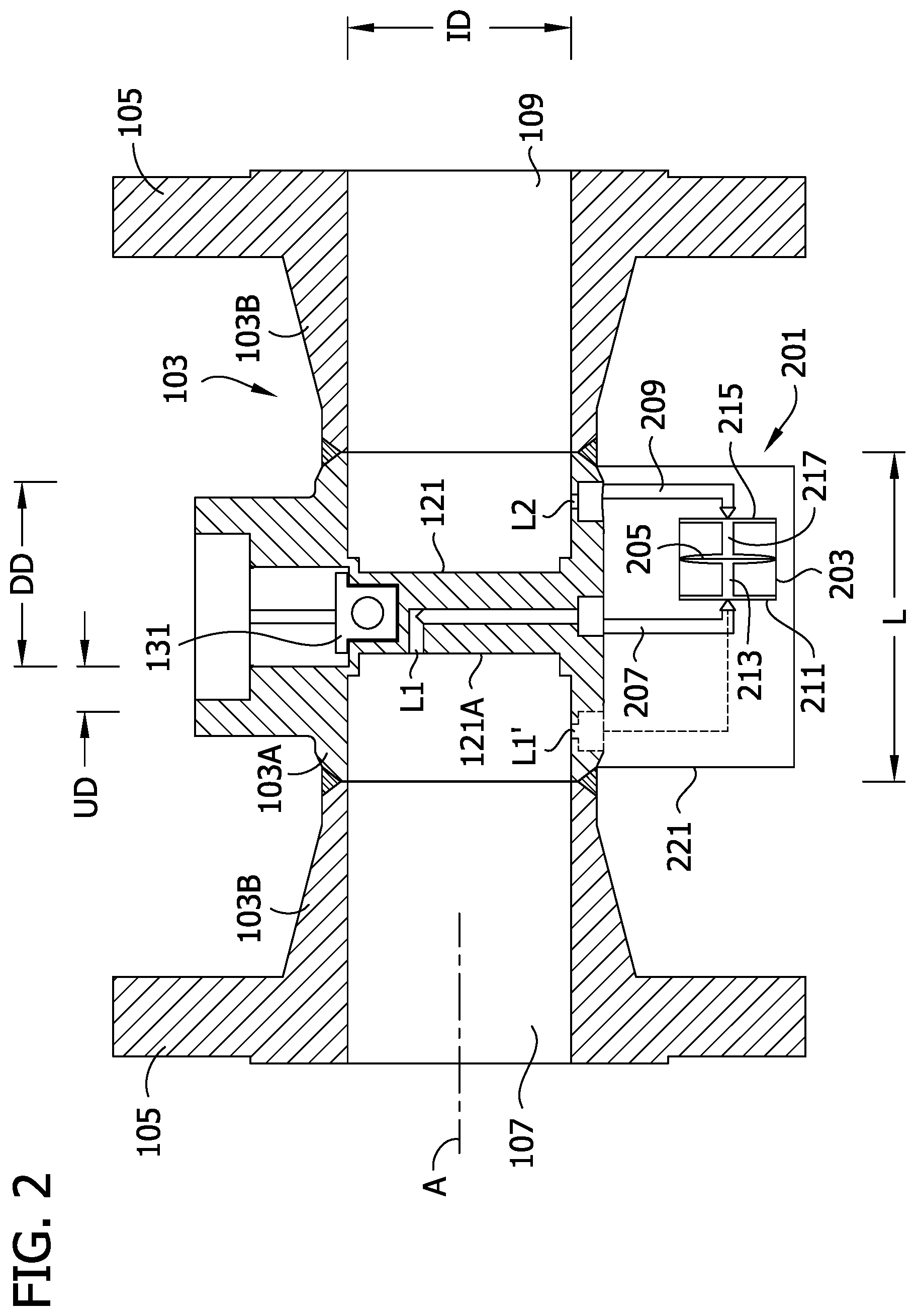 Patent US11815377 Figure 2 – Vortex flowmeter providing extended flow rate measurement