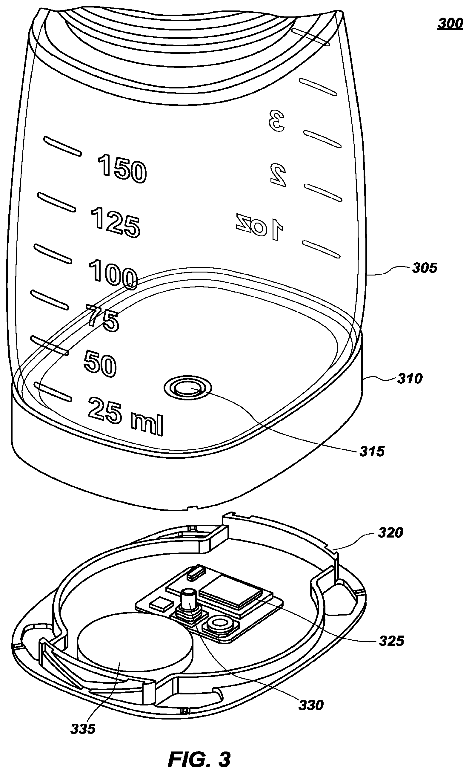 Patent US11815383 Figure 3 – Pressure based volume sensor for liquid receptacle