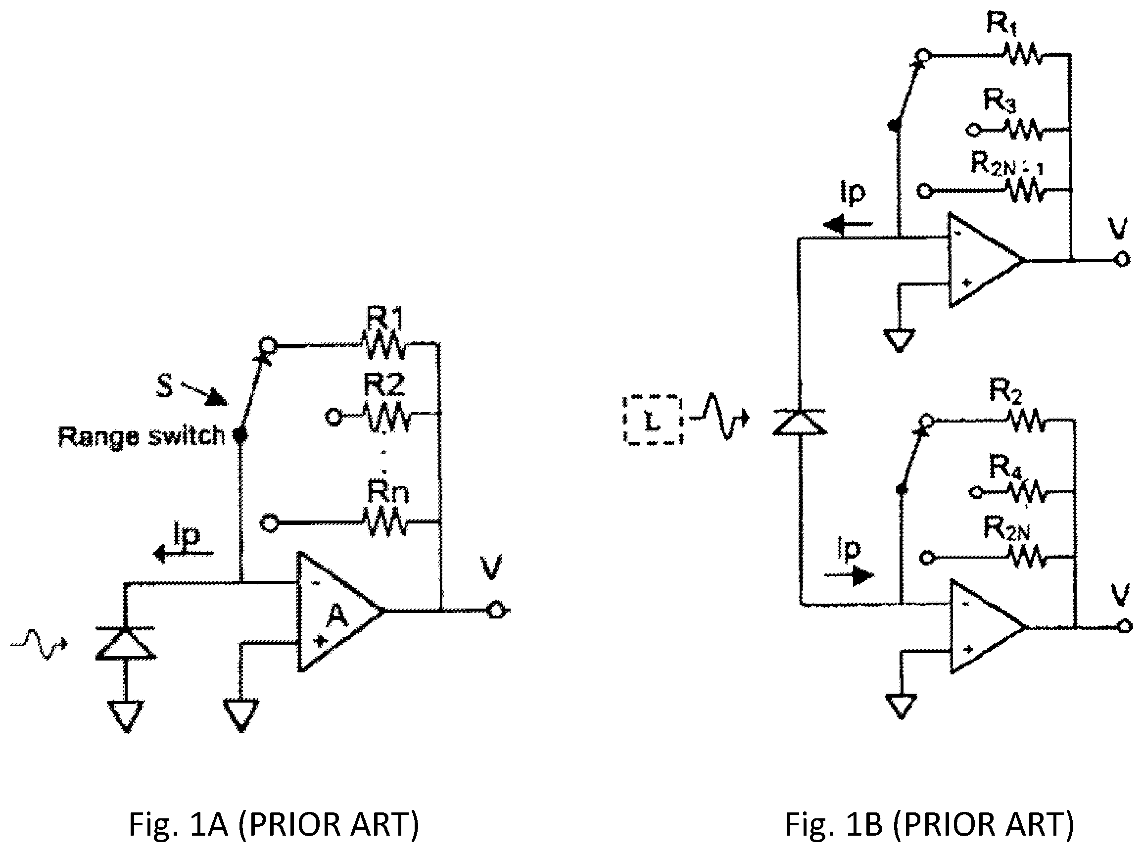 Patent US11815395 Figure 1 – High-dynamic optical power meter comprising plural transimpedance operational amplifiers, a bootstrap circuit to suppress a voltage across a photodiode detector and a compensation circuit