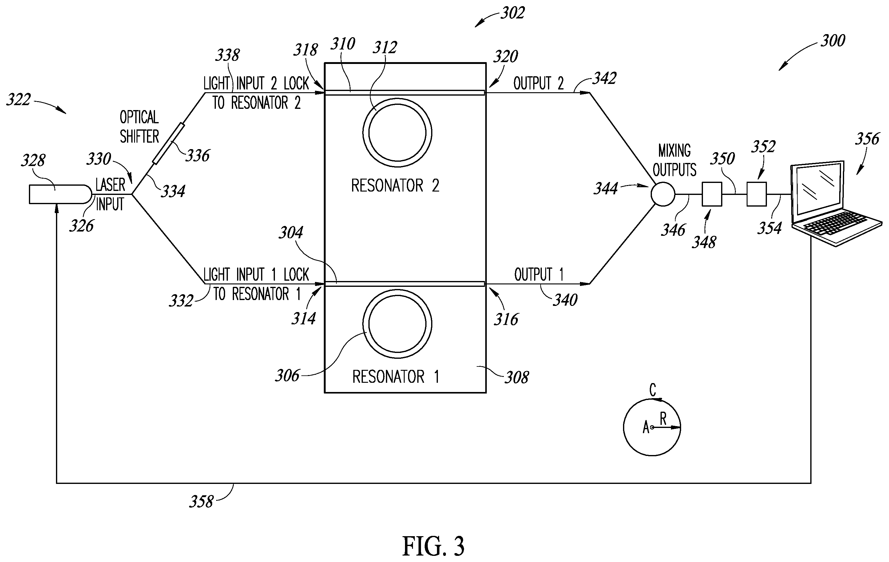 Patent US11815405 Figure 2 – Photonic device using resonator differencing technique