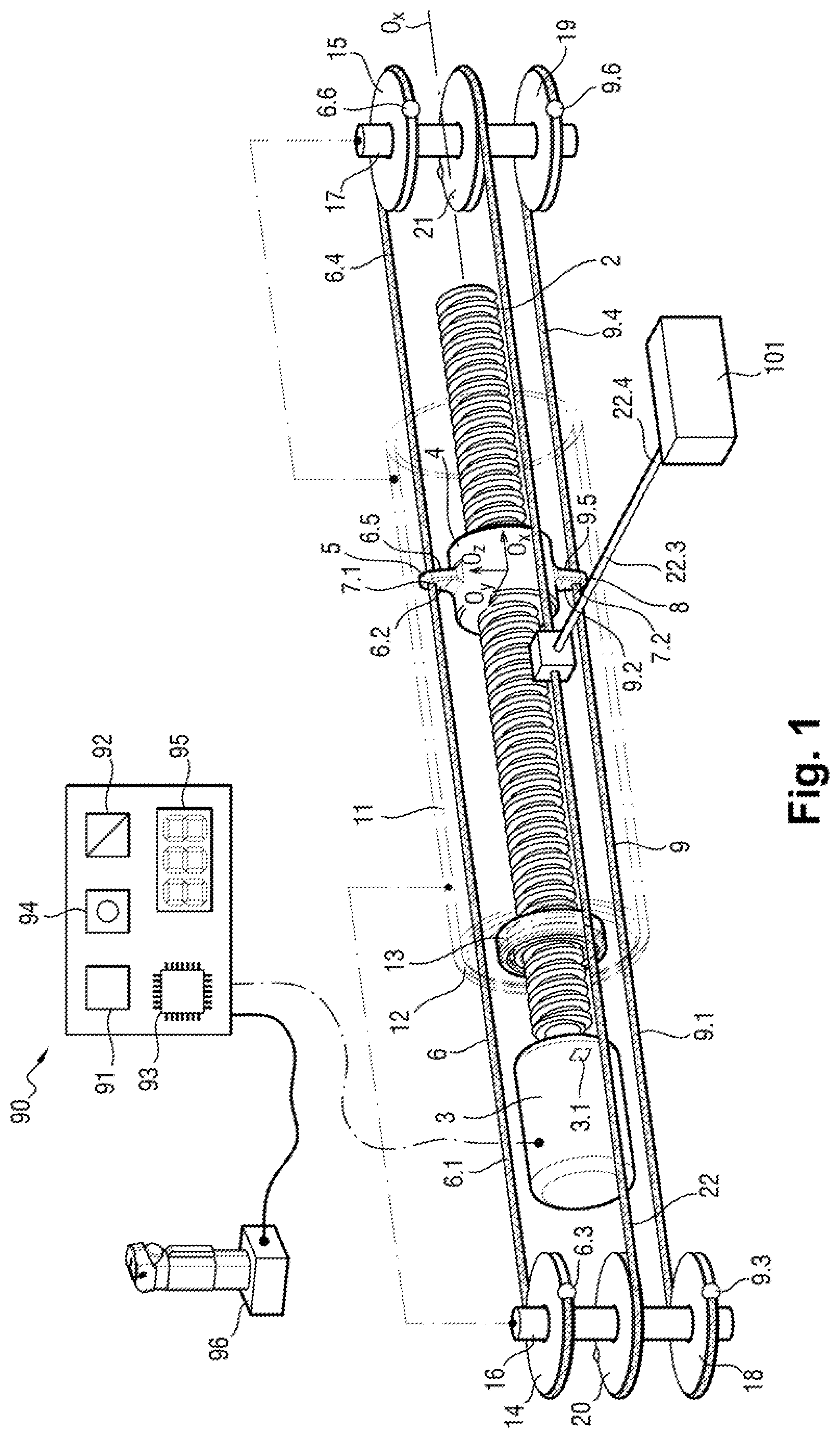 Patent US11815417 — Force sensor for cable actuator — Figure 1