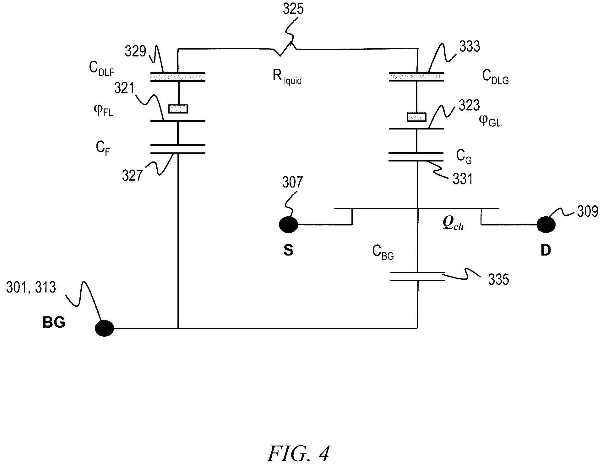 Patent US11815486 Figure 4 – Ion sensitive field effect transistor (FET) with back-gate coupled reference electrode