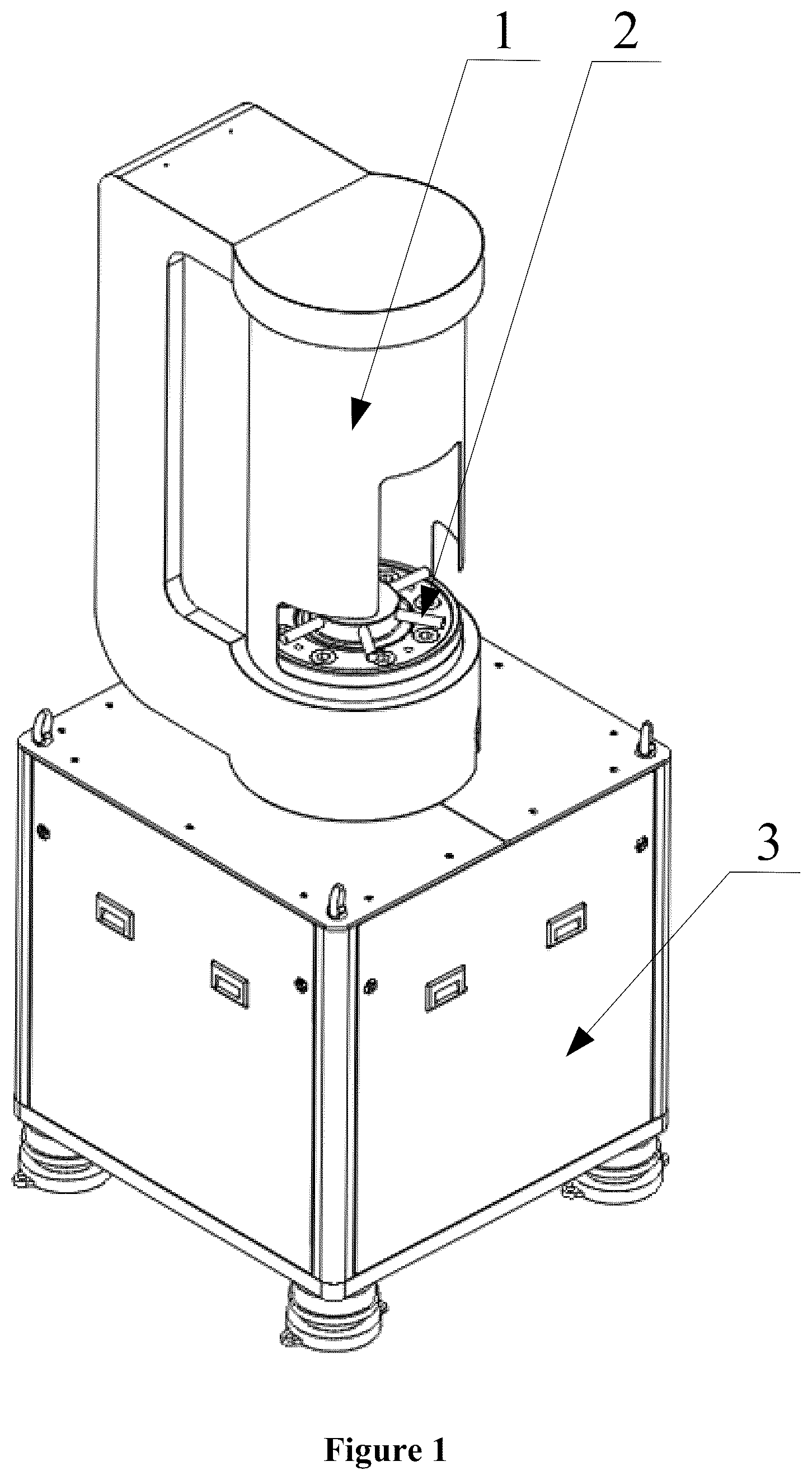 Patent US11815496 Figure 1 – Rock mechanics triaxial testing machine has shaft pressure driving piece and lifting mechanism driving inner pressure chamber to lift