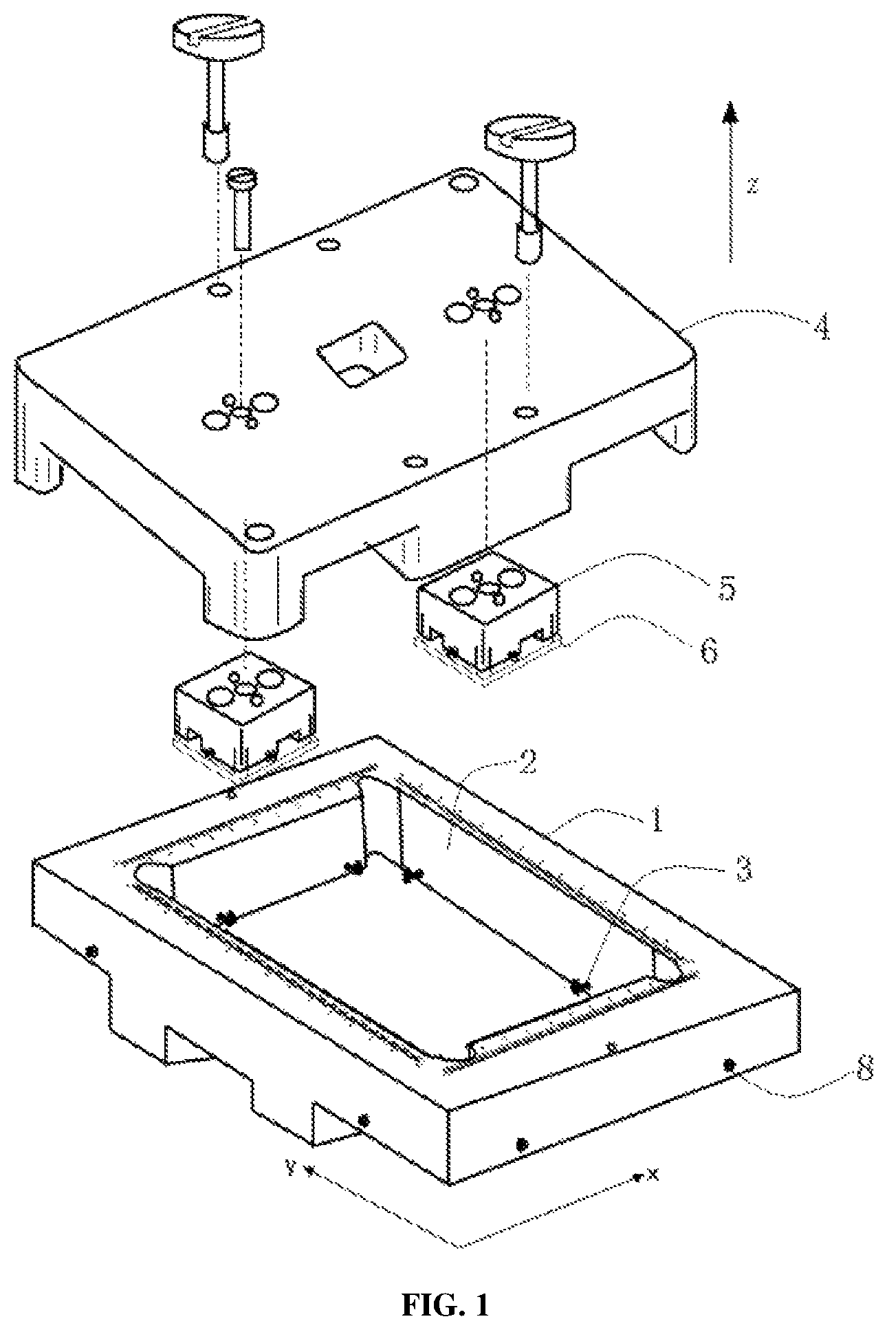 Patent US11815546 Figure 1 – Fixing device and fixing method for fixing chip in two orthogonal directions within horizontal plane and chip tester