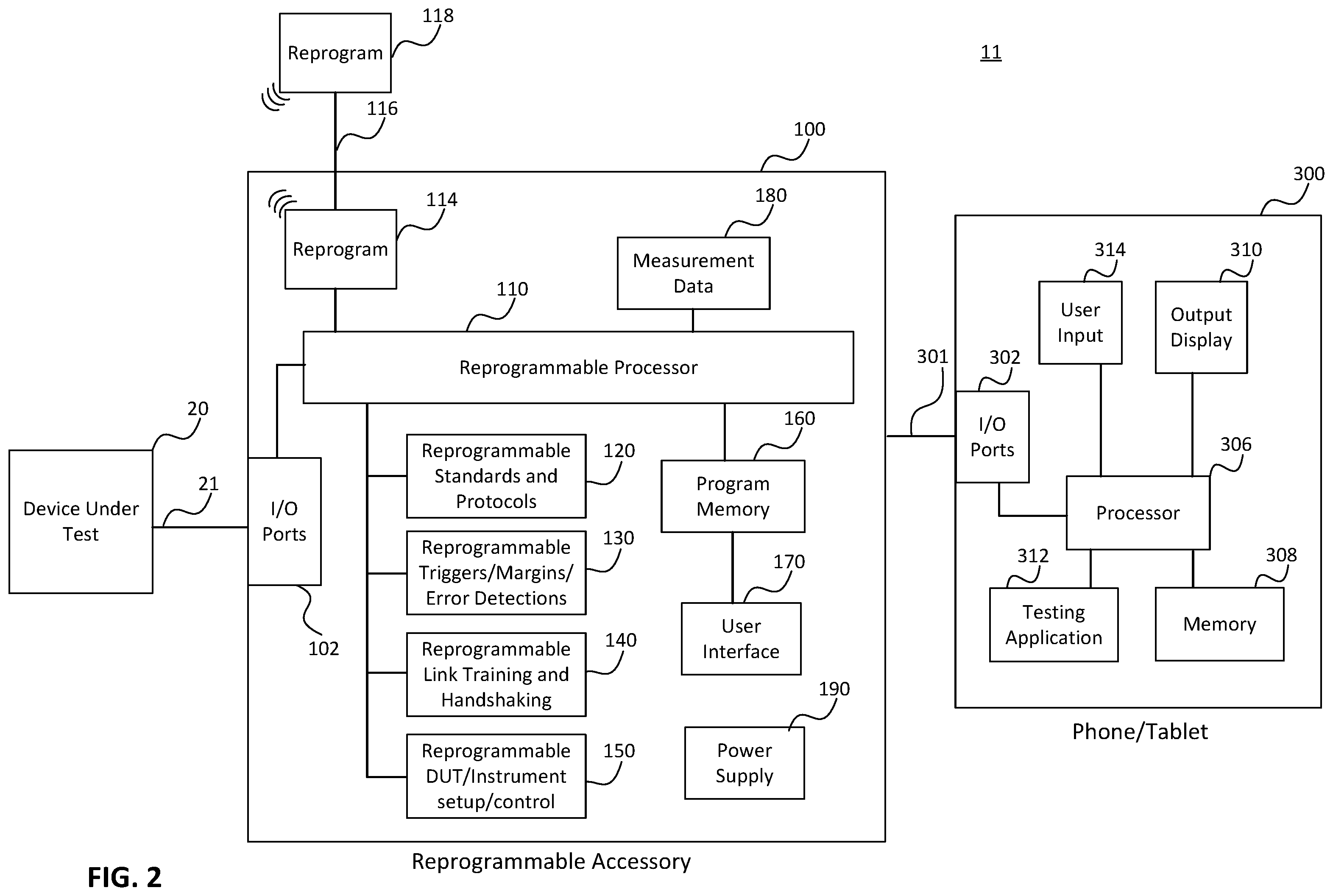 Patent US11815548 Figure 2 – Test and measurement instrument accessory with reconfigurable processing component