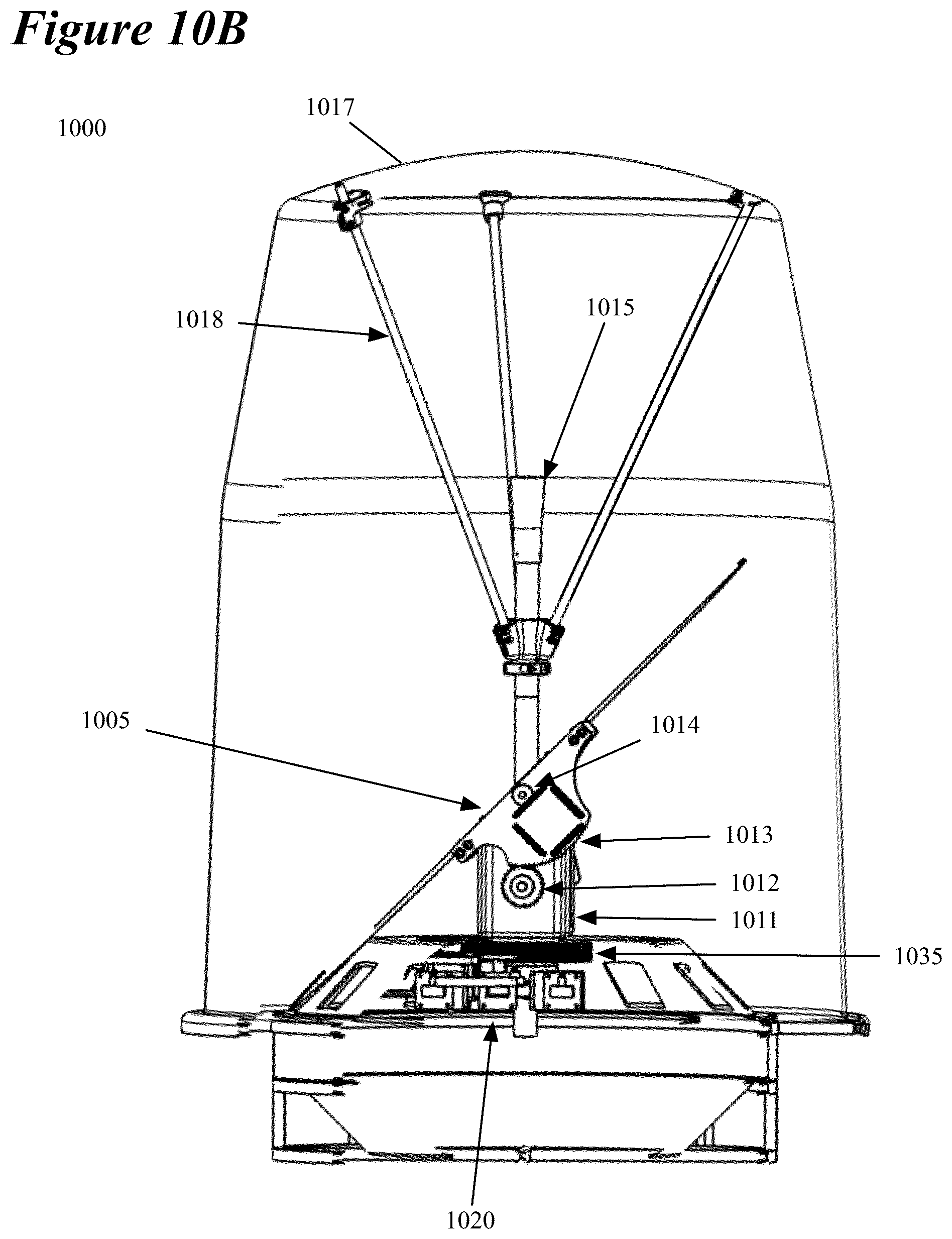Patent US11815619 Figure 13 – Radar configuration using stationary feed horn, signal generator, and reflector