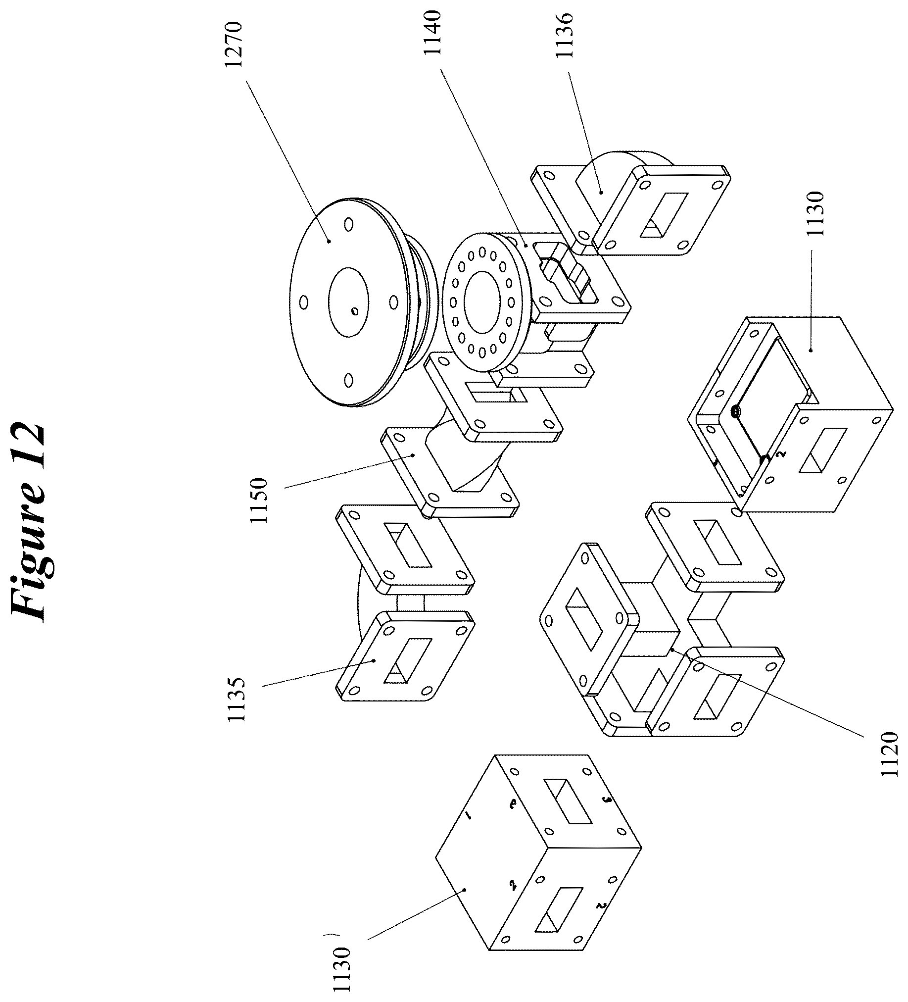 Patent US11815619 Figure 15 – Radar configuration using stationary feed horn, signal generator, and reflector