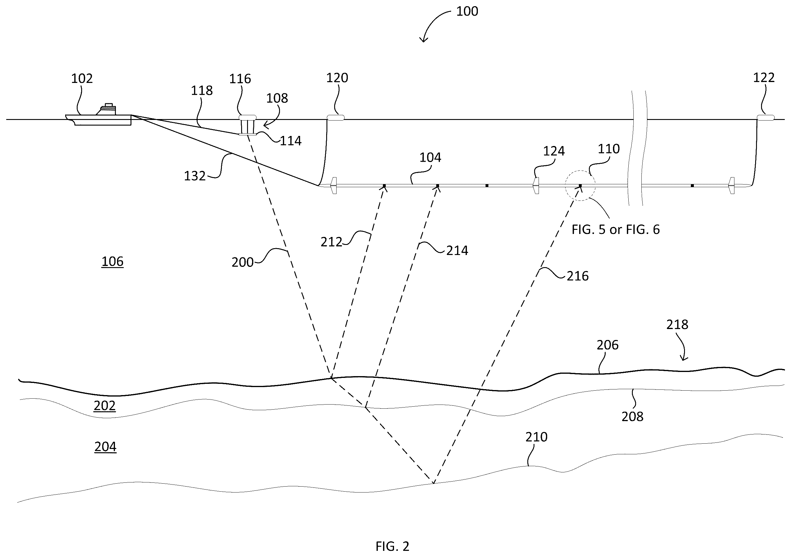 Patent US11815641 Figure 2 – Composite far offset impulsive source activations for marine seismic surveying and processing