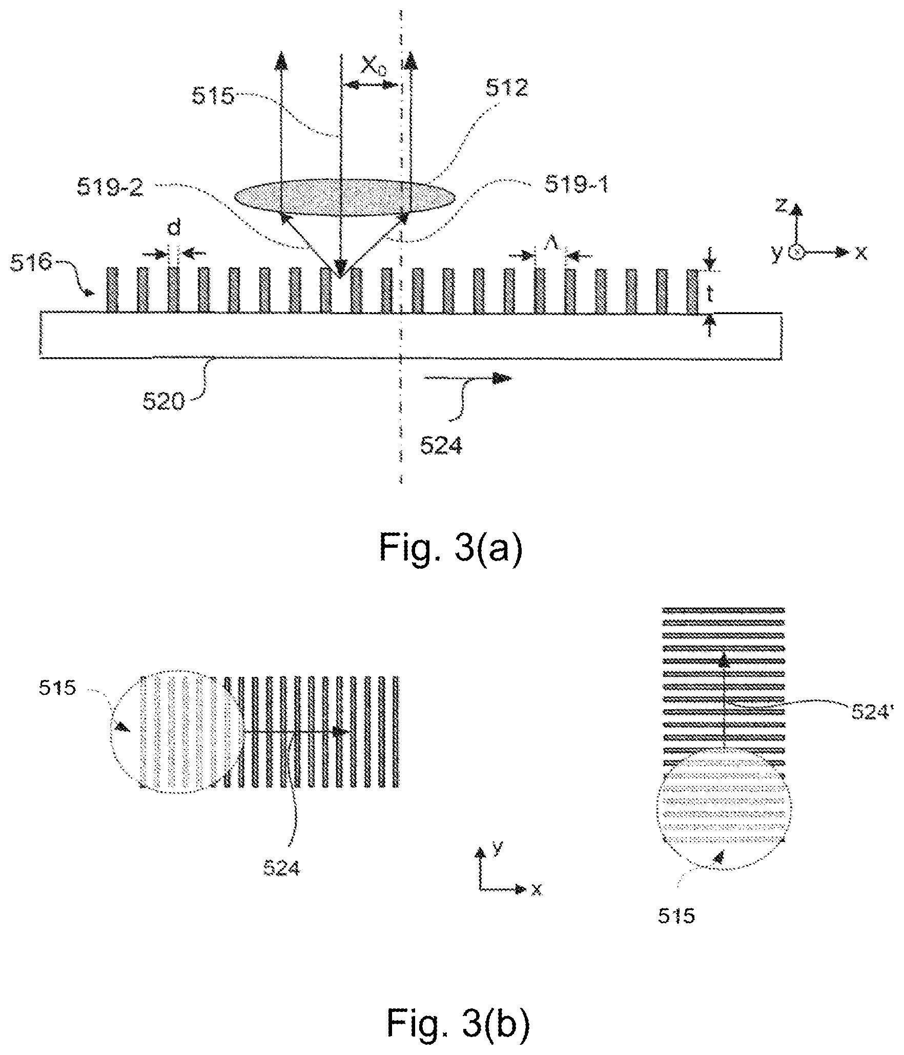Patent US11815675 Figure 3 – Metrology device and phase modulator apparatus therefor comprising a first moving grating and a first compensatory grating element
