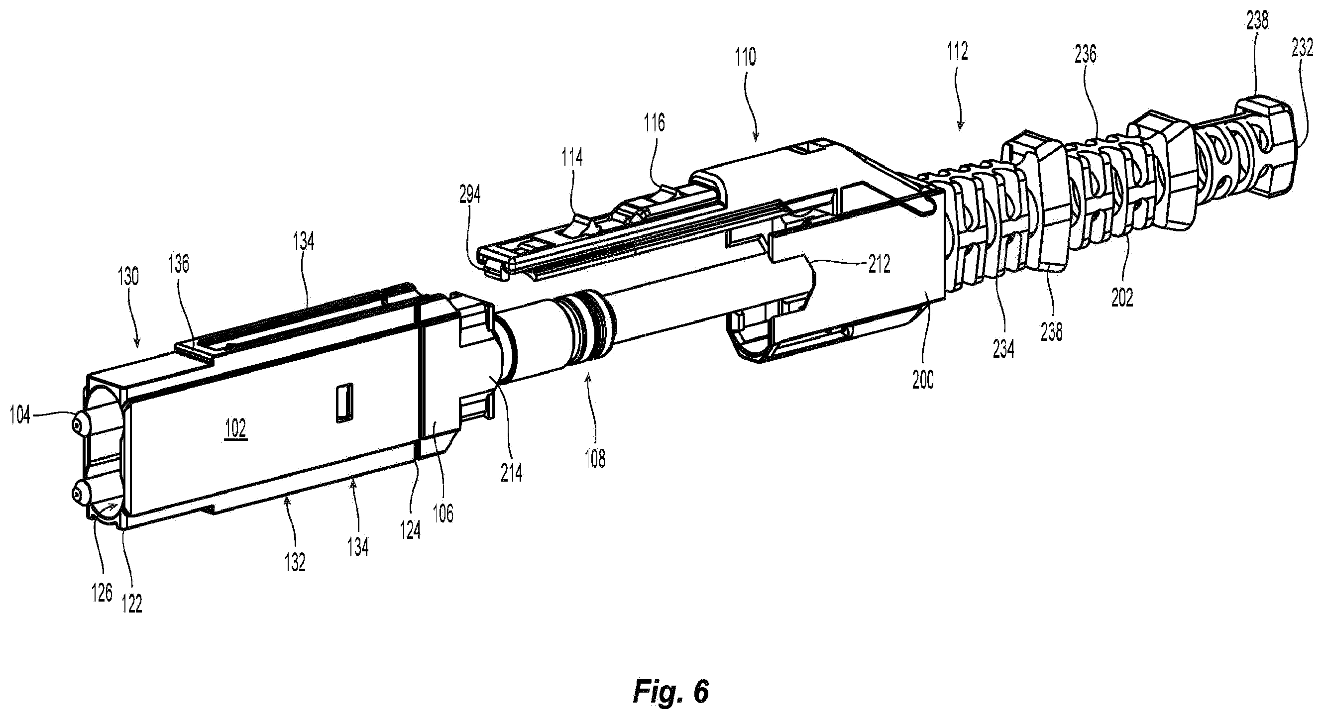 Patent US11815724 Figure 4 – Flexible push-pull boot and crimp body for fiber optic connector