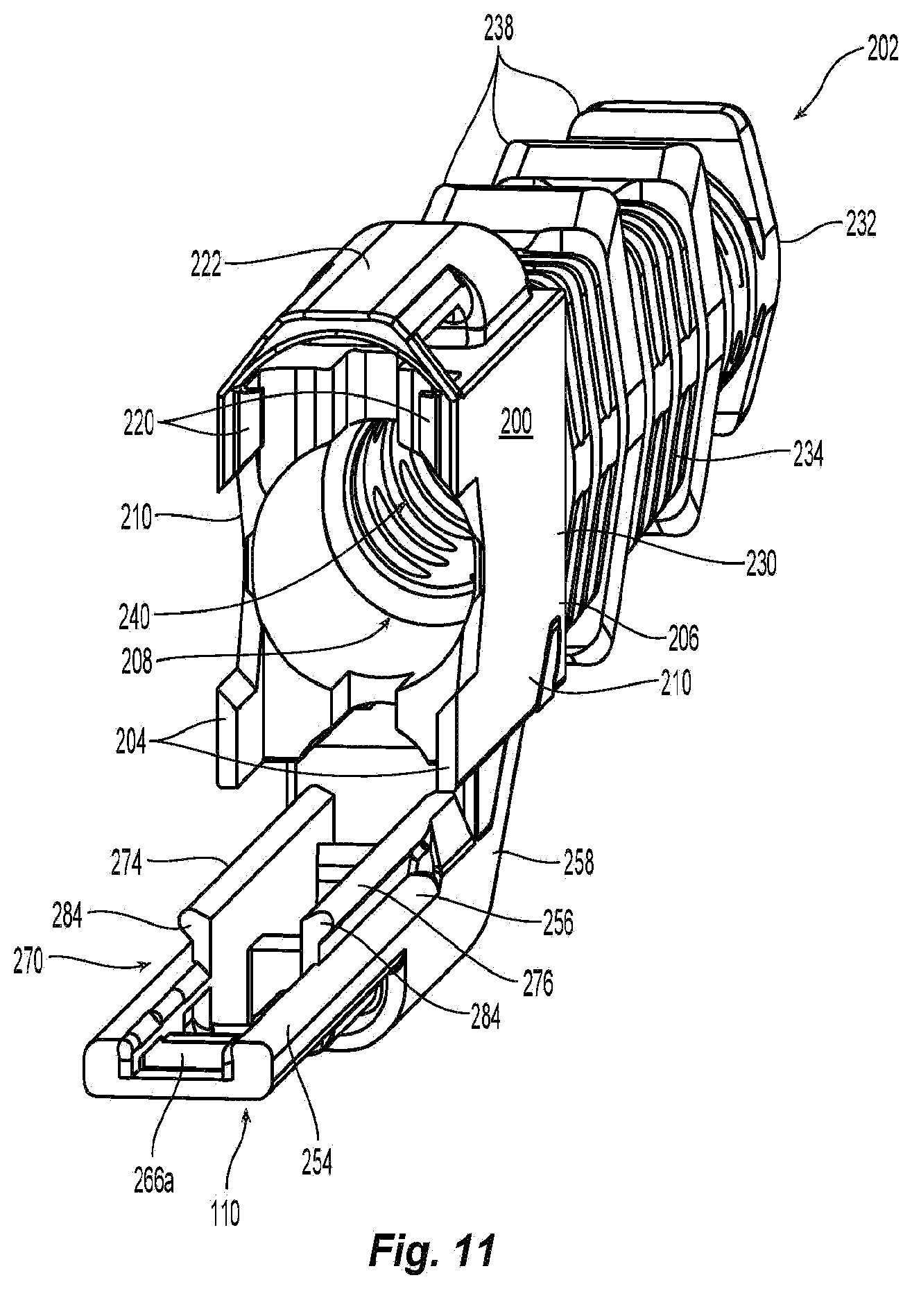 Patent US11815724 Figure 8 – Flexible push-pull boot and crimp body for fiber optic connector