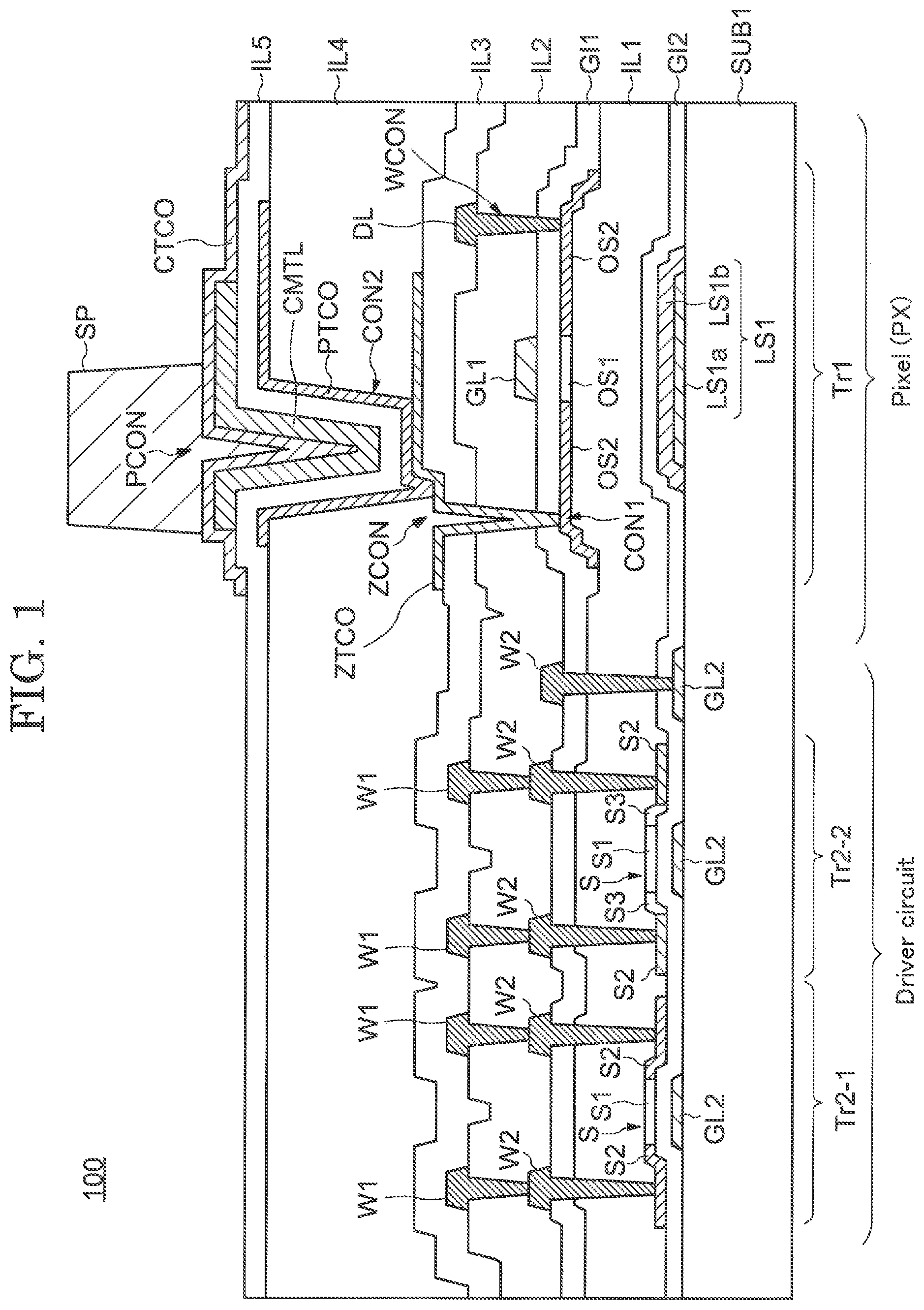Patent US11815770 Figure 1 – Display device and array substrate