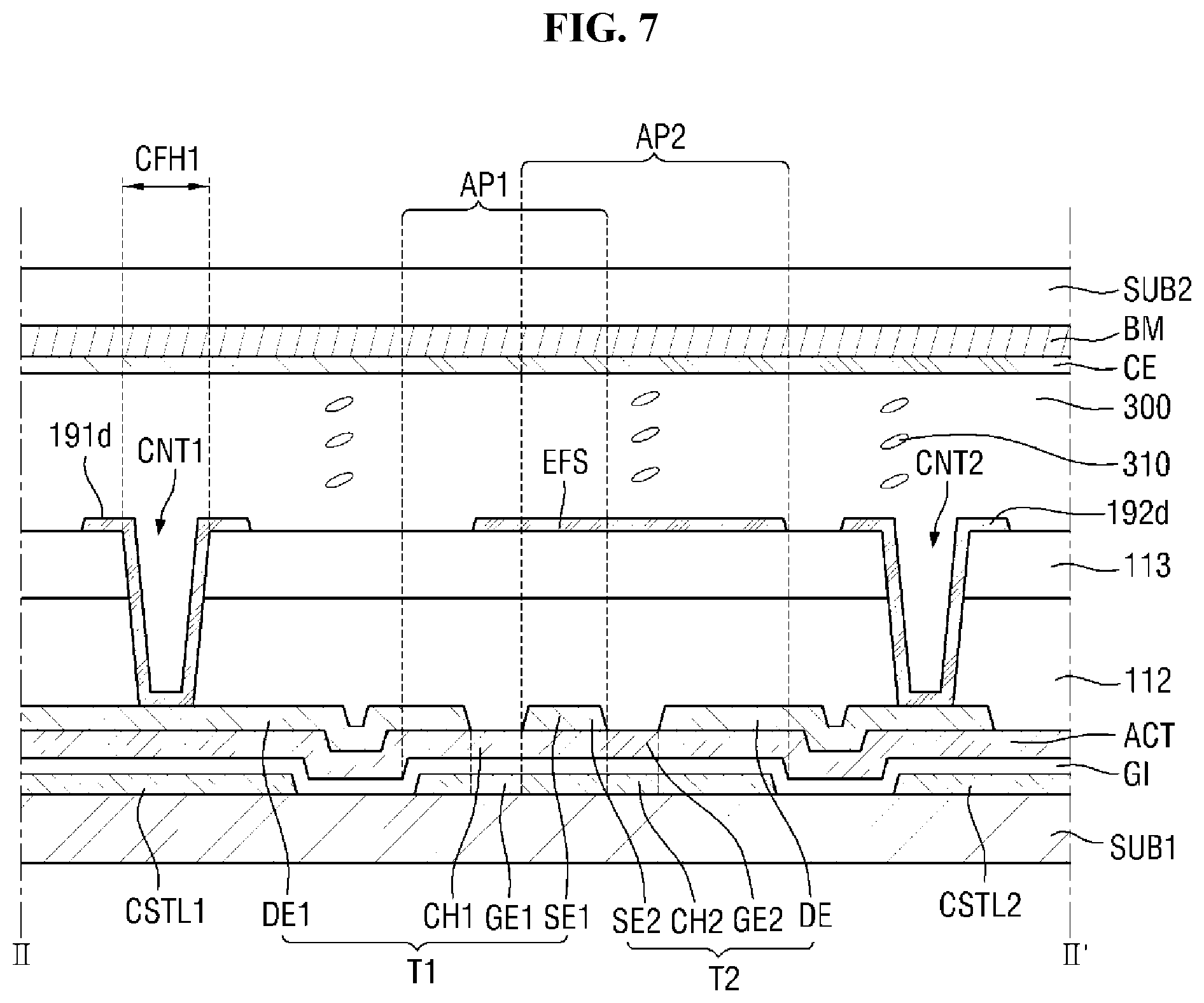 Patent US11815772 Figure 7 – Display device including first and second switching elements