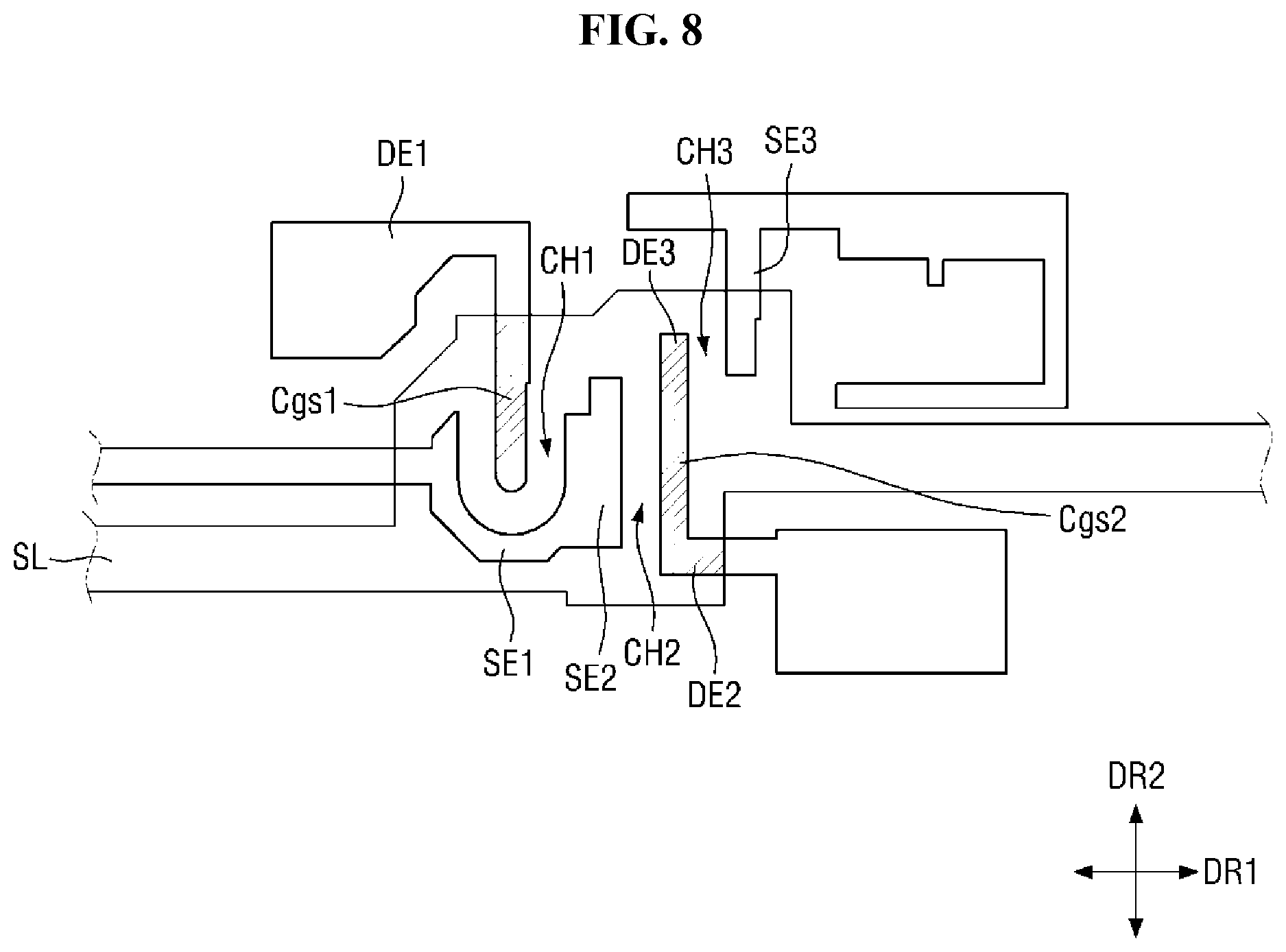 Patent US11815772 Figure 8 – Display device including first and second switching elements