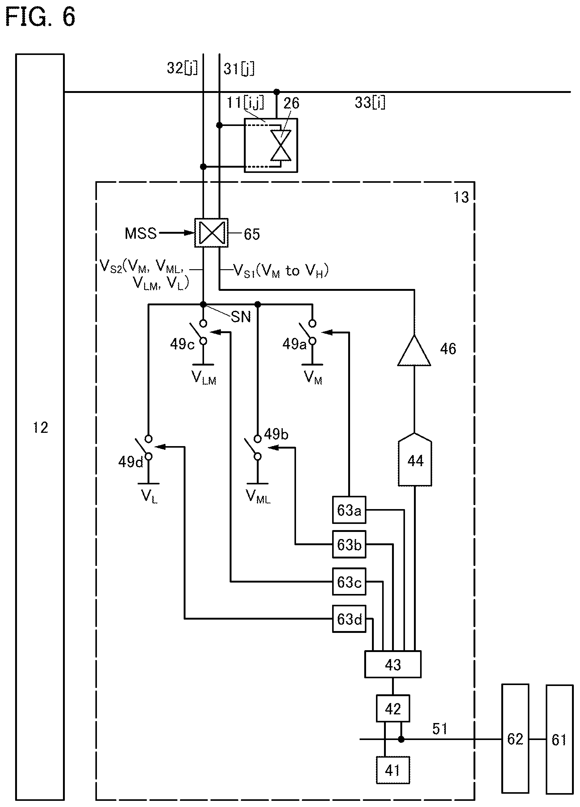 Patent US11815775 Figure 6 – Display apparatus having pixels connected to first and second wirings set to different potentials