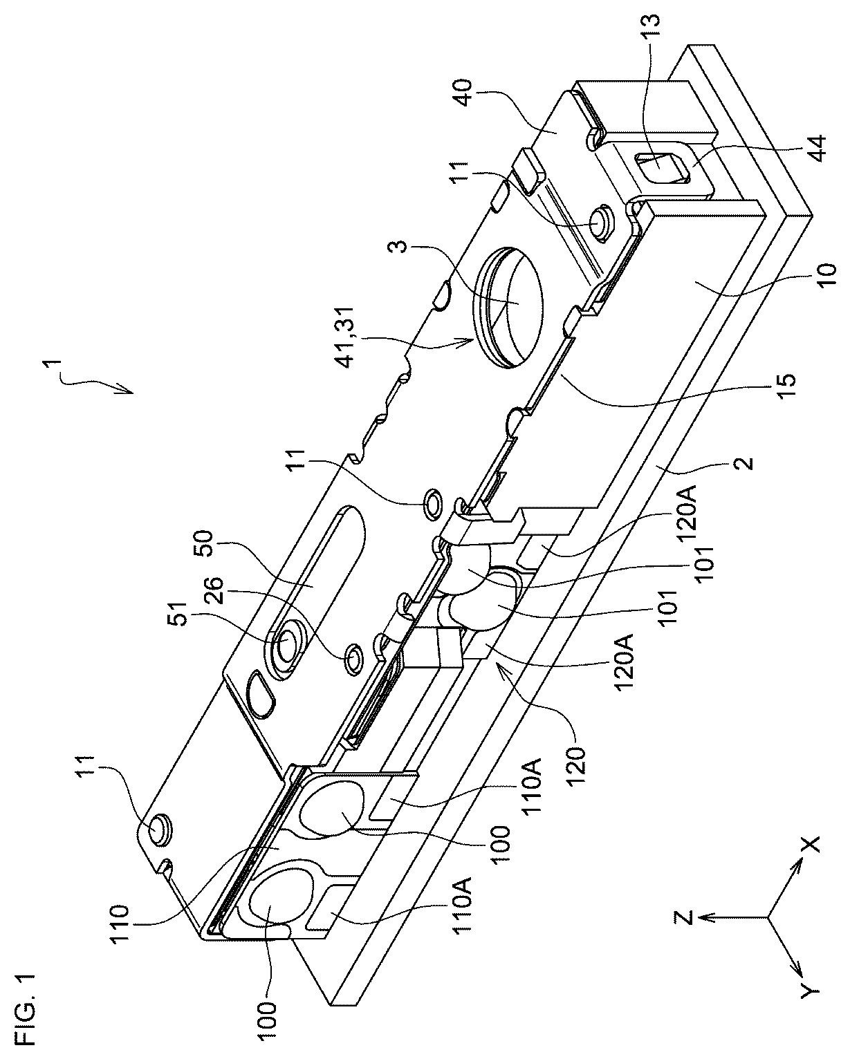 Patent US11815786 Figure 1 – Blade open-close device and electronic device