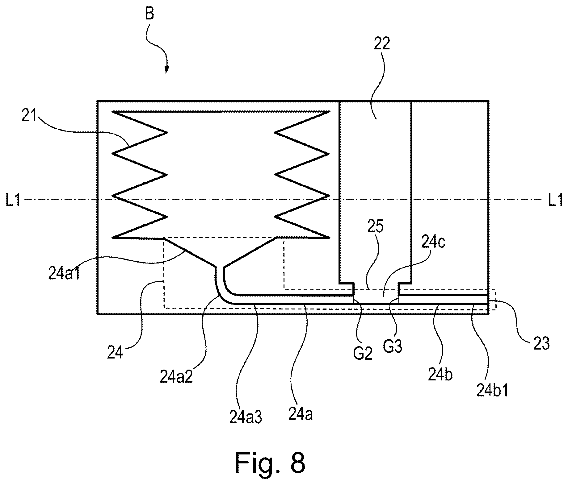 Patent US11815830 Figure 8 – Toner cartridge having a variable volume pump and a feeding path from the pump portion to a discharge opening