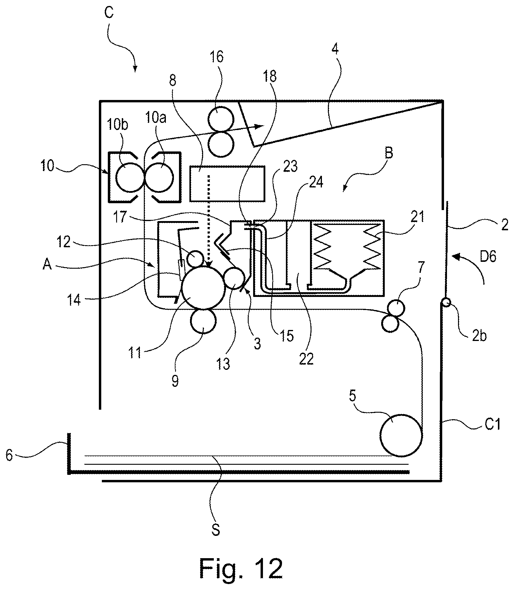 Patent US11815830 Figure 12 – Toner cartridge having a variable volume pump and a feeding path from the pump portion to a discharge opening