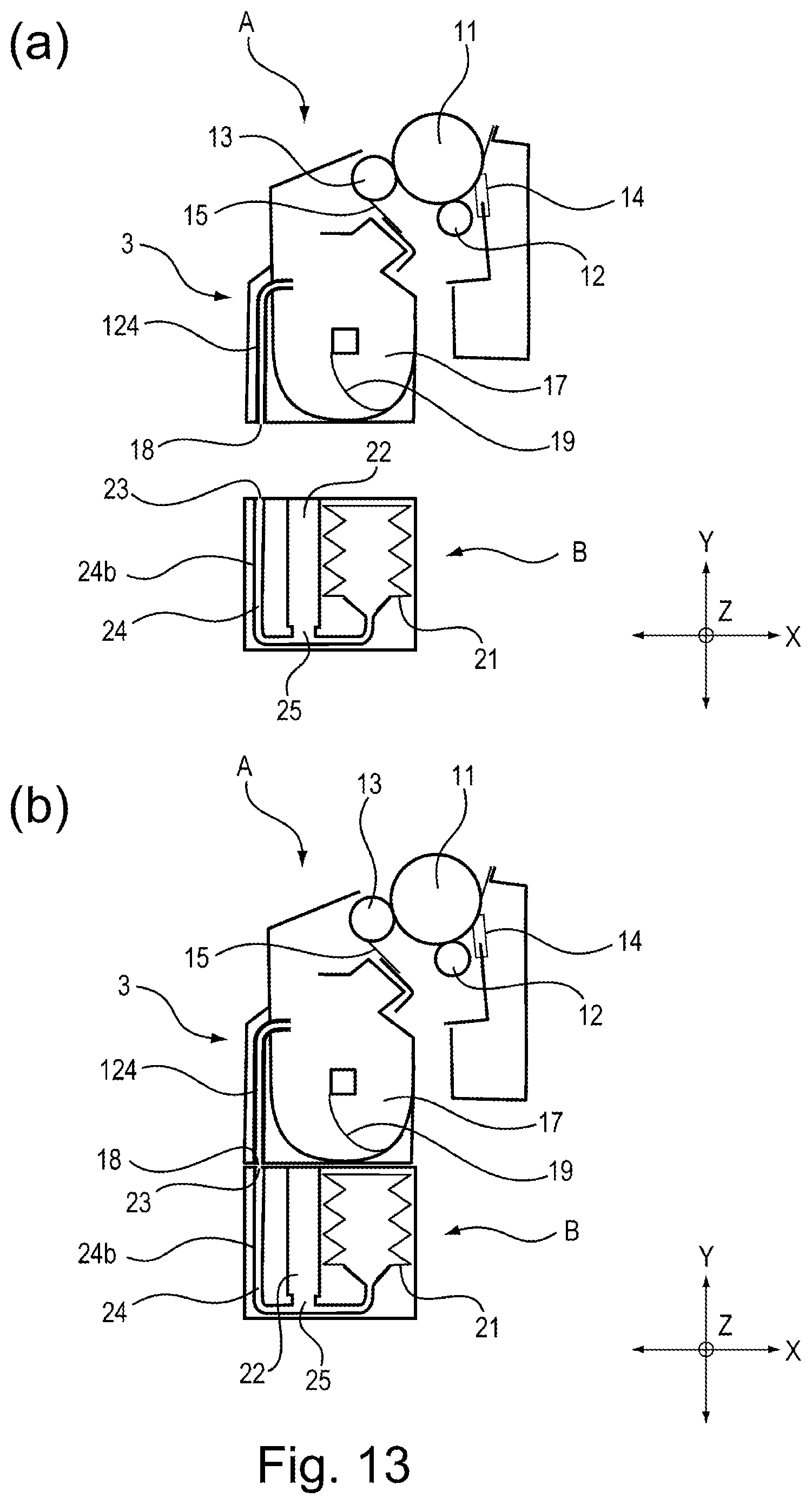 Patent US11815830 Figure 13 – Toner cartridge having a variable volume pump and a feeding path from the pump portion to a discharge opening