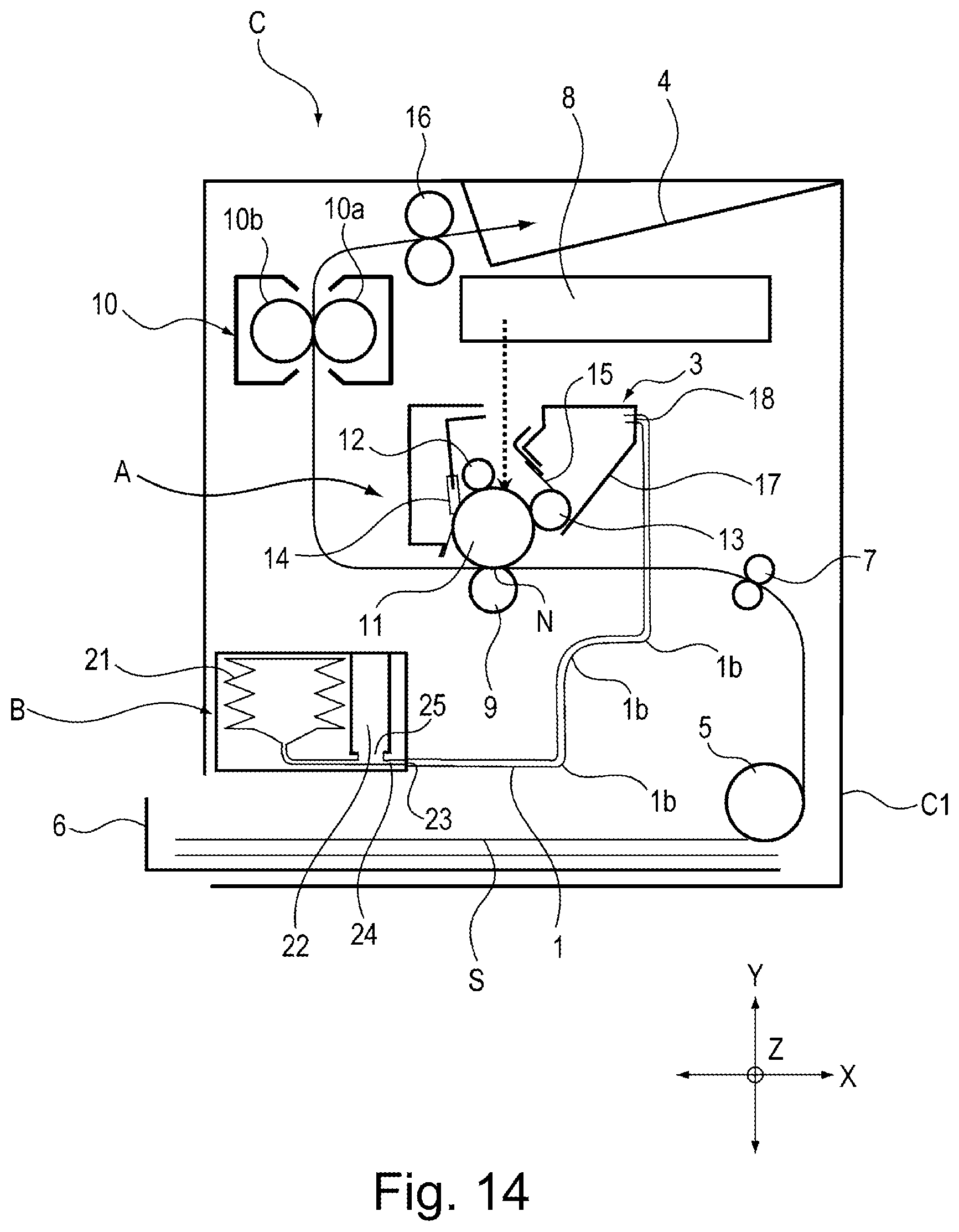 Patent US11815830 Figure 14 – Toner cartridge having a variable volume pump and a feeding path from the pump portion to a discharge opening