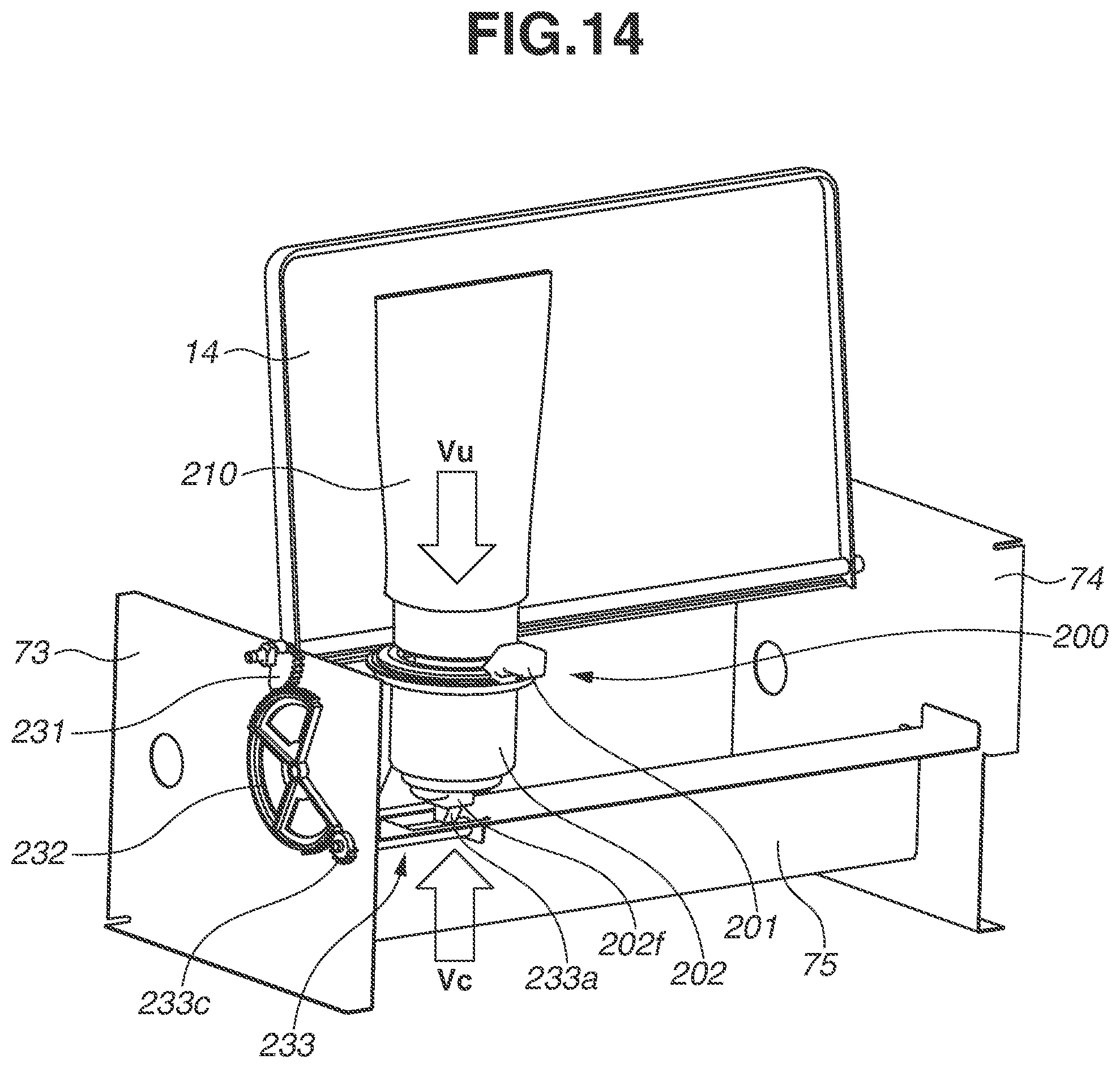Patent US11815832 Figure 14 – Image forming apparatus comprising development unit for receiving replenishment container and retractable support for supporting the development unit
