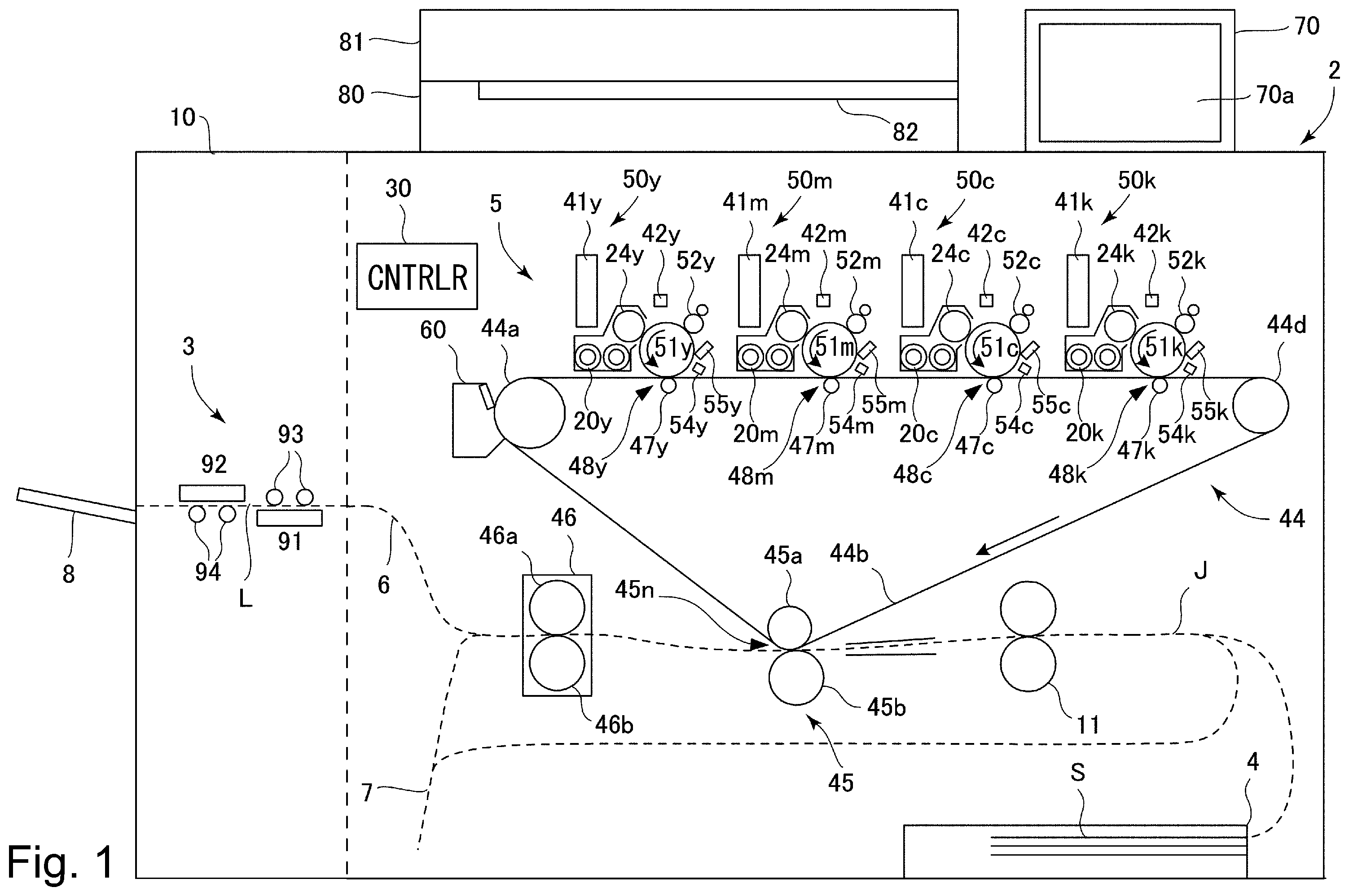 Patent US11815836 Figure 1 – Image forming apparatus using test chart in two-sided printing