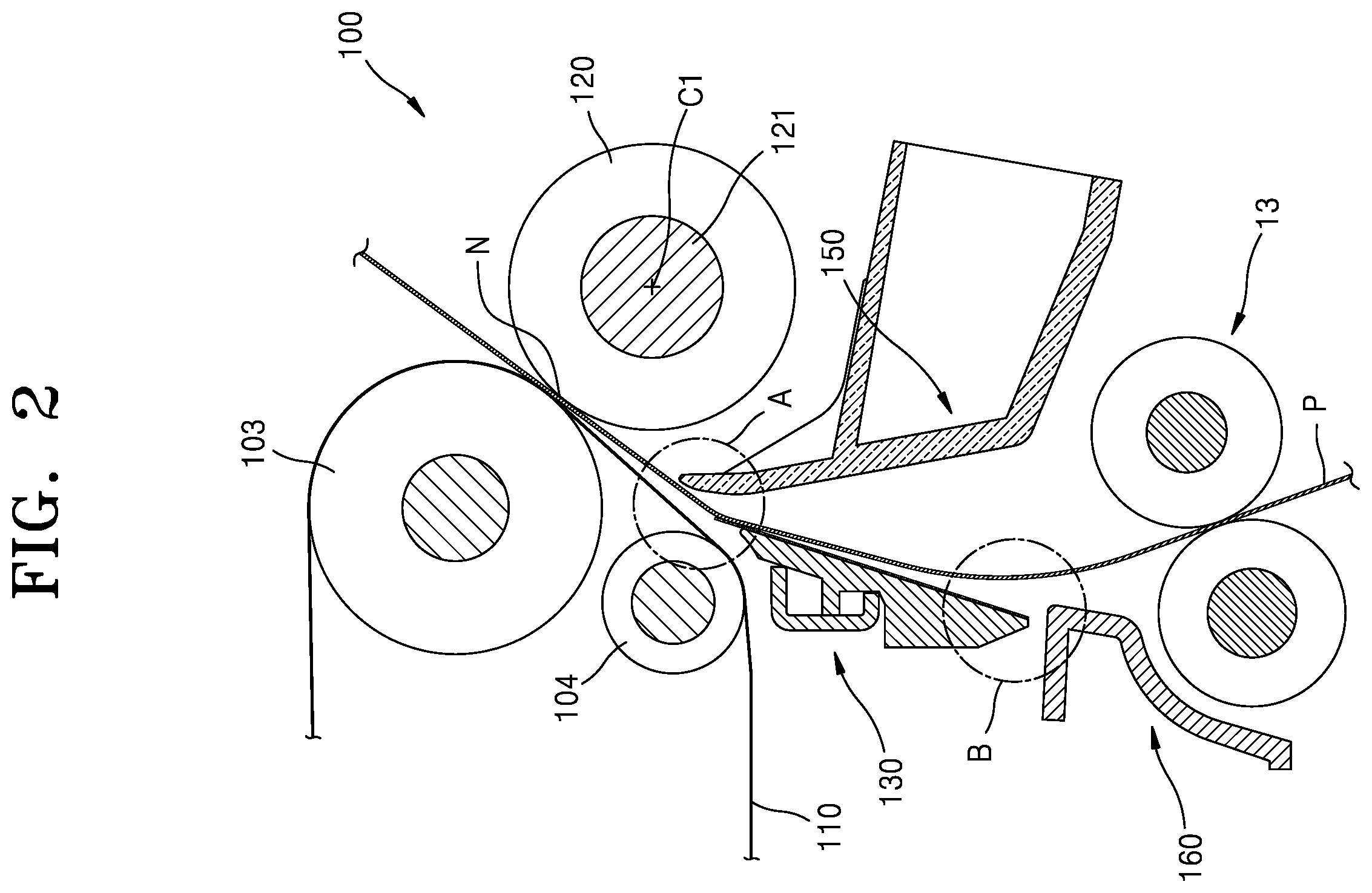 Patent US11815838 Figure 2 – Structure for adjusting paper path gap using the roller moving according to the thickness of the paper