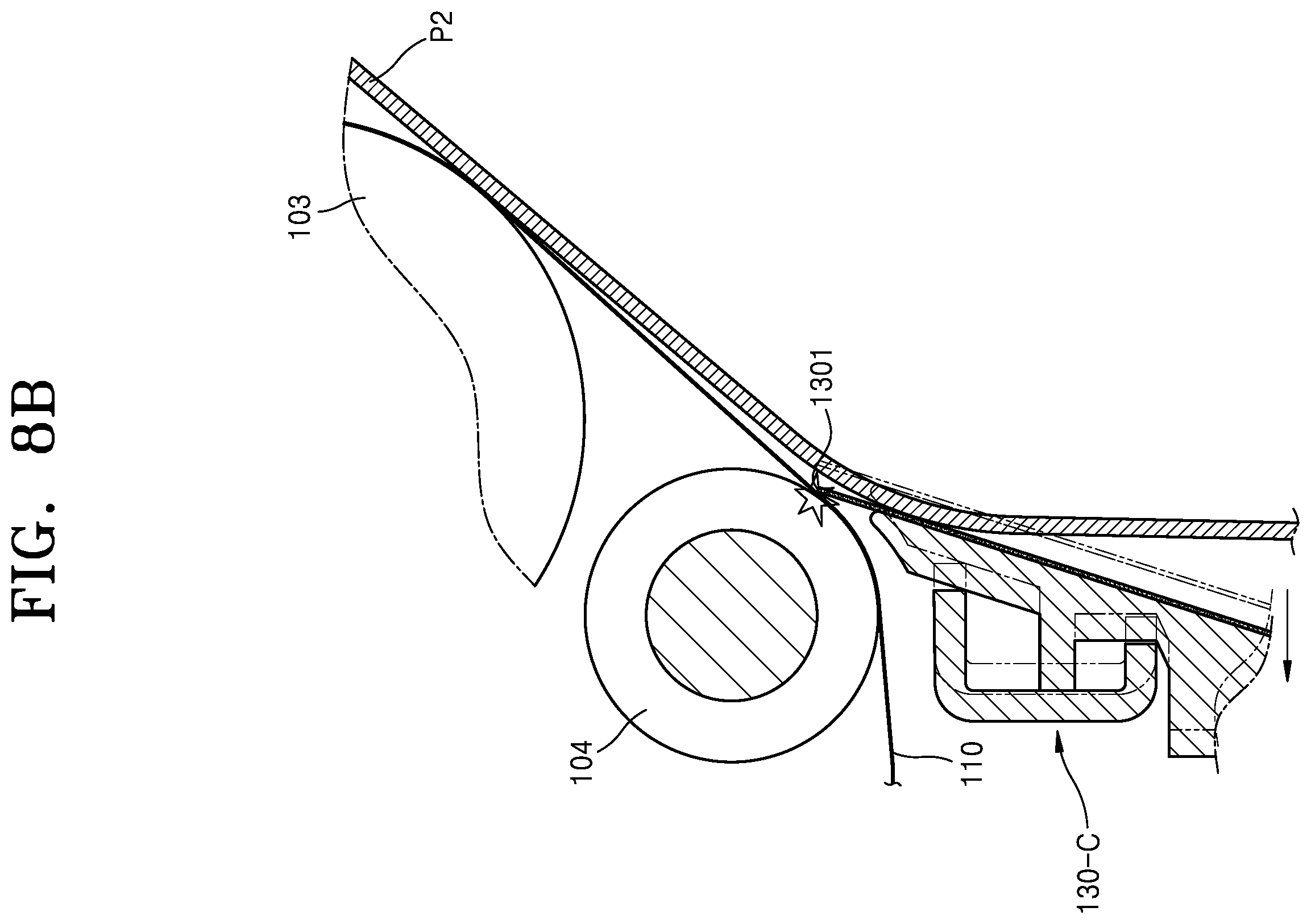 Patent US11815838 Figure 9 – Structure for adjusting paper path gap using the roller moving according to the thickness of the paper