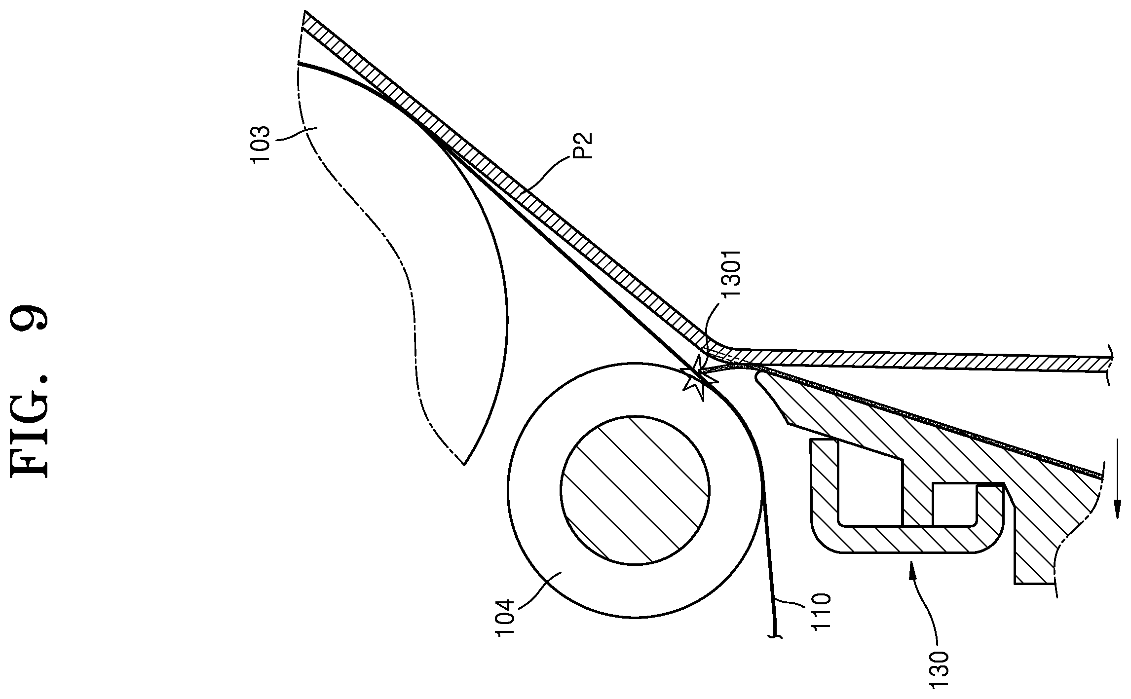 Patent US11815838 Figure 10 – Structure for adjusting paper path gap using the roller moving according to the thickness of the paper