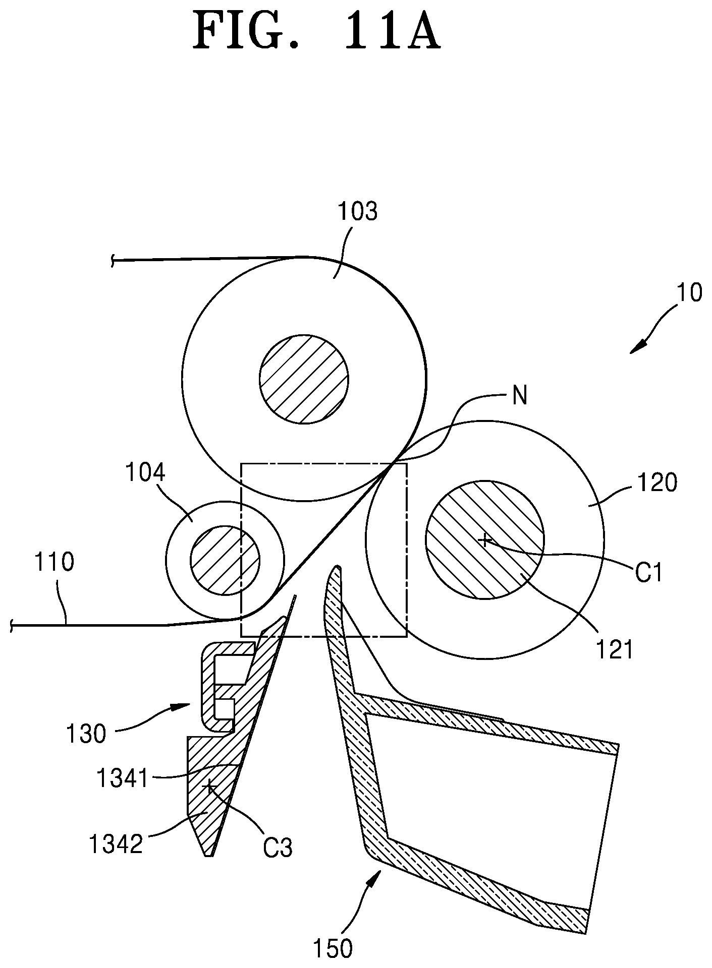 Patent US11815838 Figure 12 – Structure for adjusting paper path gap using the roller moving according to the thickness of the paper