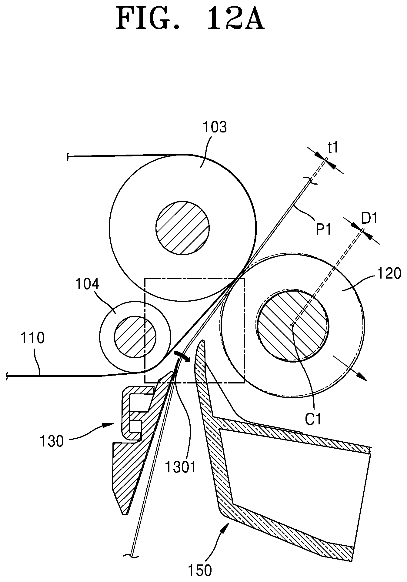 Patent US11815838 Figure 14 – Structure for adjusting paper path gap using the roller moving according to the thickness of the paper