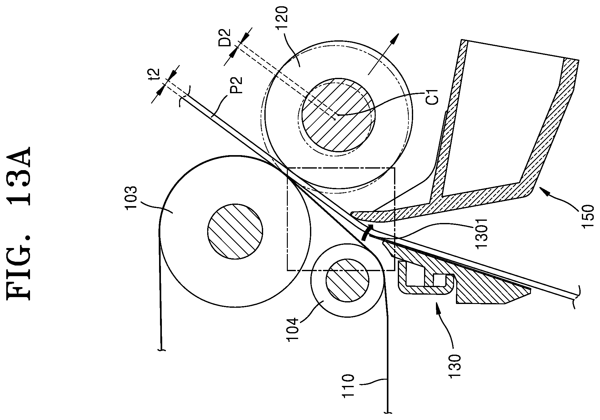 Patent US11815838 Figure 16 – Structure for adjusting paper path gap using the roller moving according to the thickness of the paper