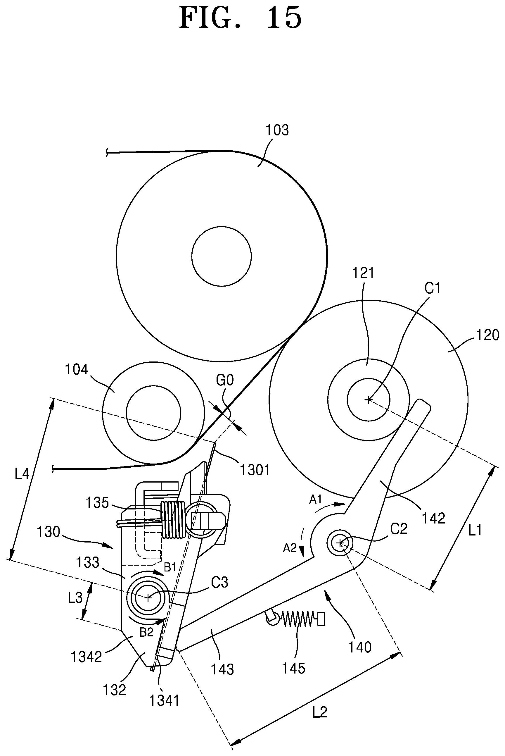 Patent US11815838 Figure 19 – Structure for adjusting paper path gap using the roller moving according to the thickness of the paper