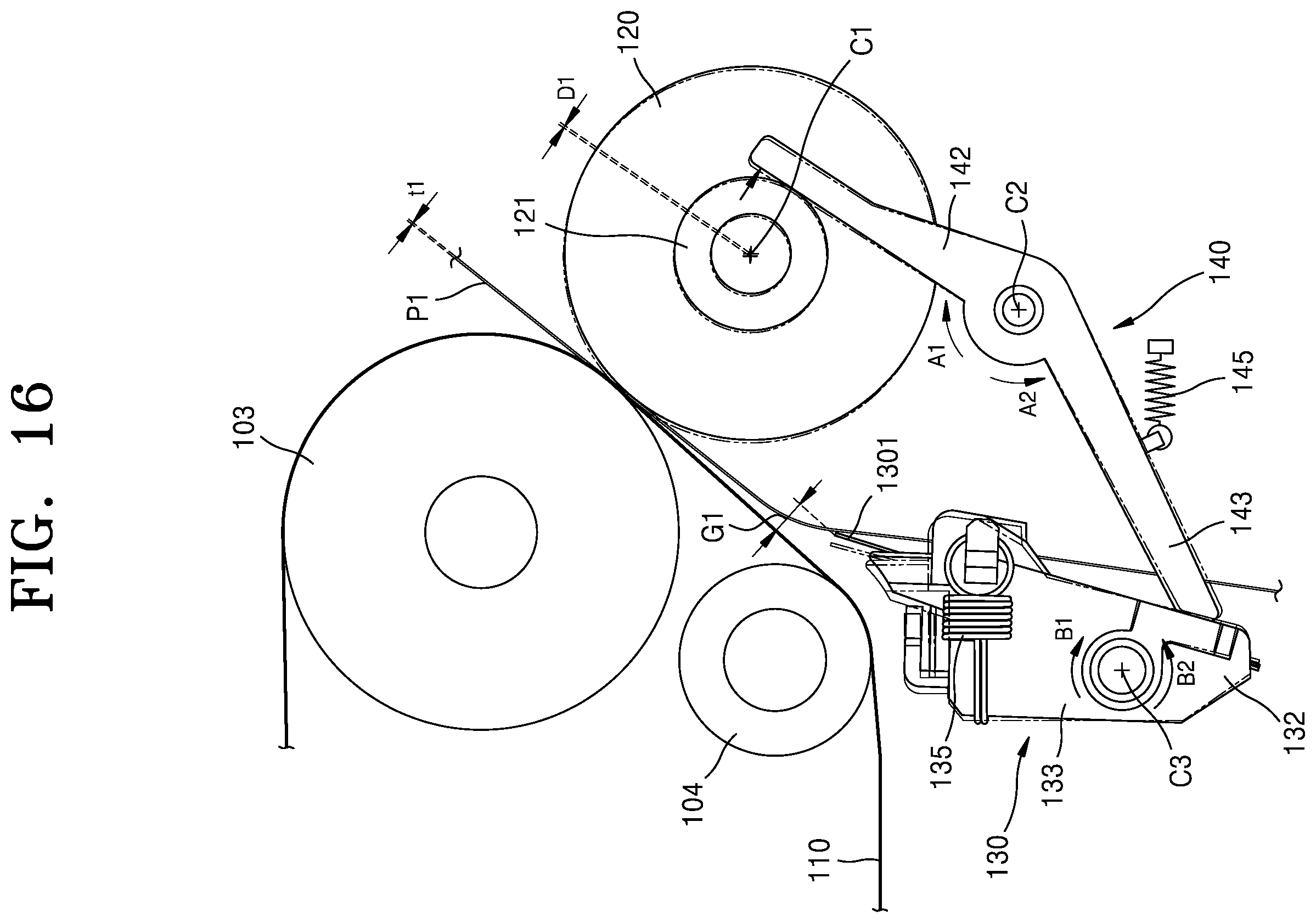 Patent US11815838 Figure 20 – Structure for adjusting paper path gap using the roller moving according to the thickness of the paper