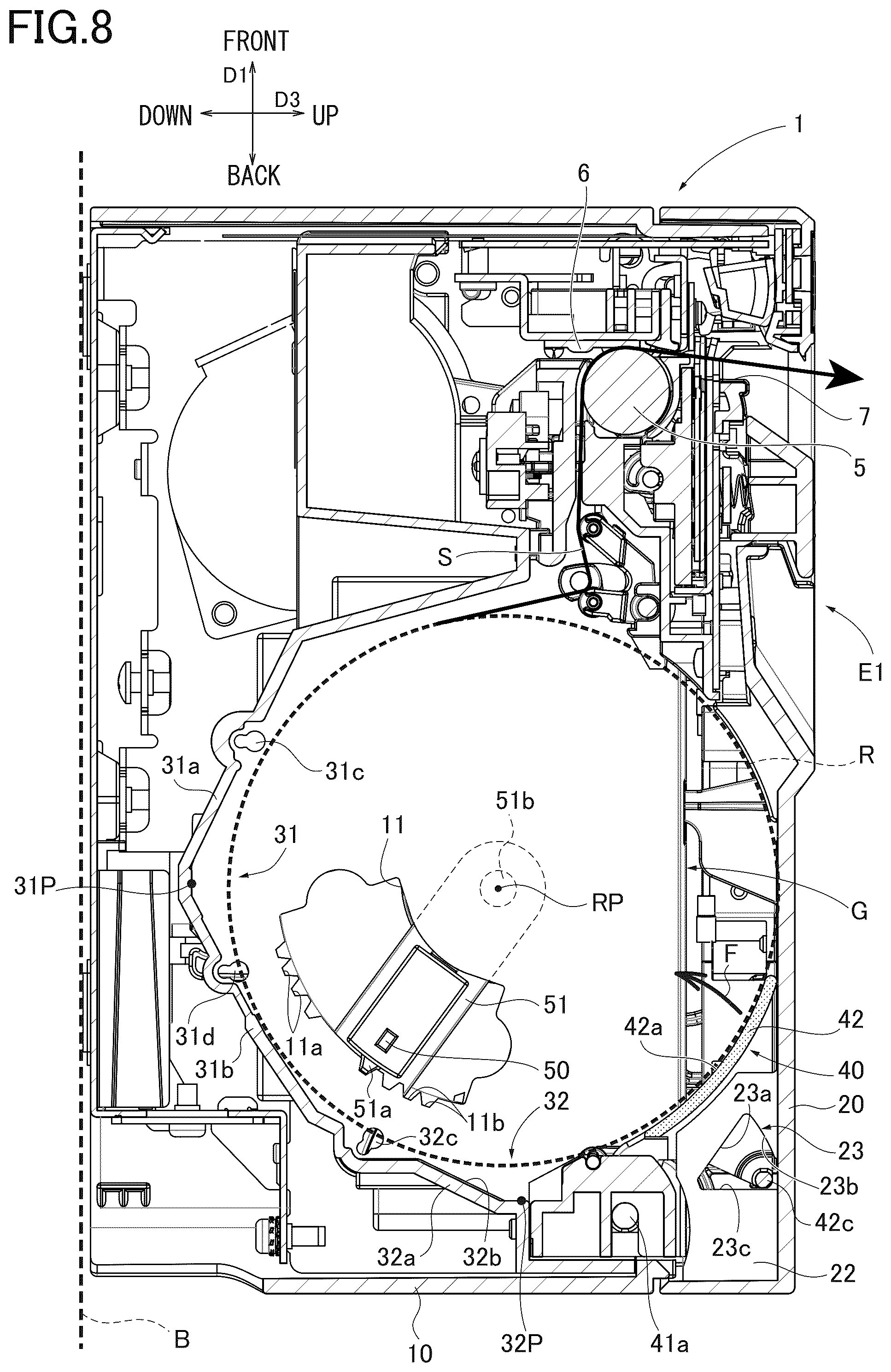Patent US11815840 Figure 8 – Printer with housing for rolled paper