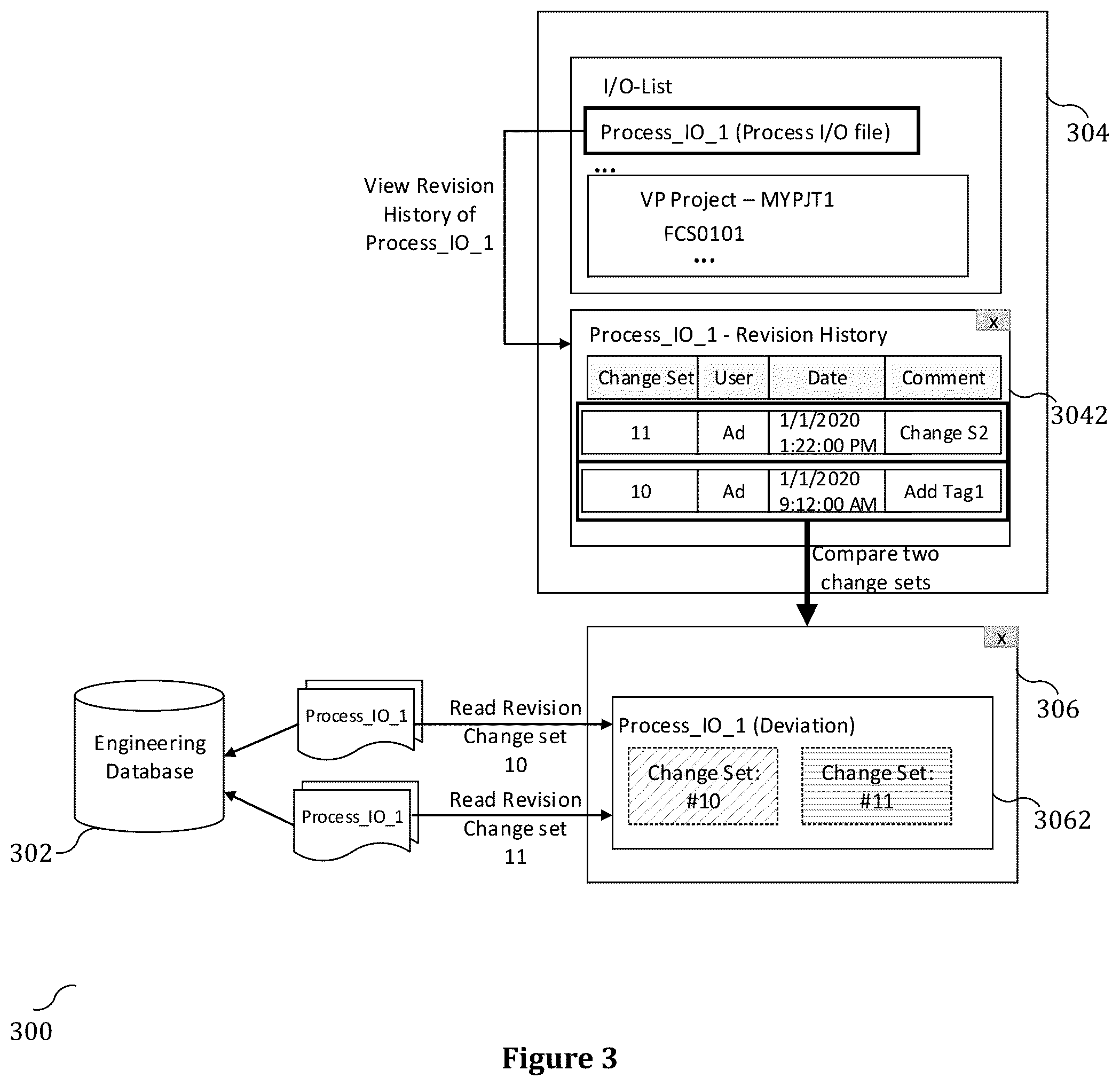 Patent US11815872 Figure 3 – Systems, methods and computer program products for automated revision comparison of engineering data in process control systems