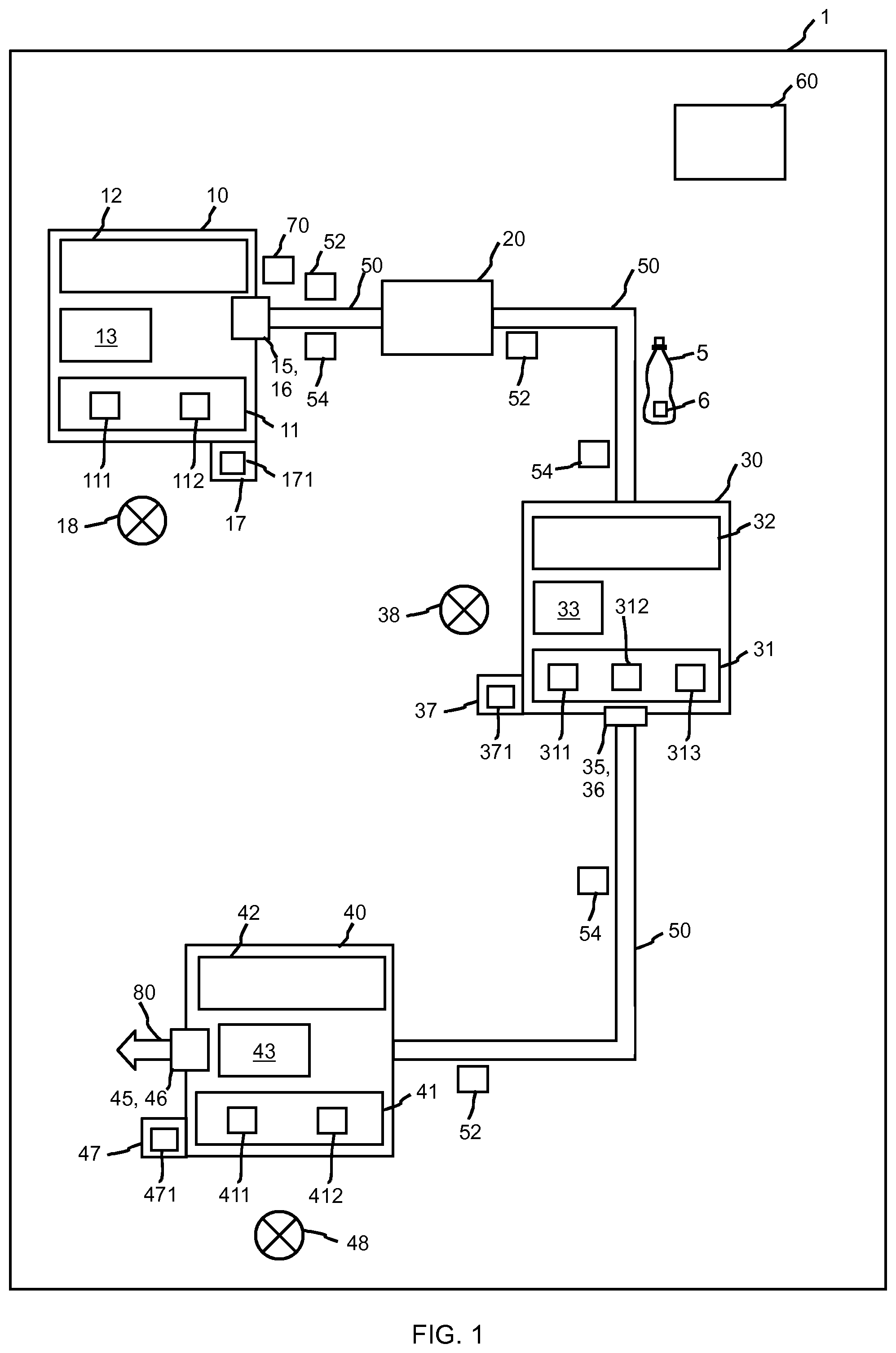 Patent US11815878 Figure 1 – Container-processing system and method having safety-oriented management of settings for a container-processing system