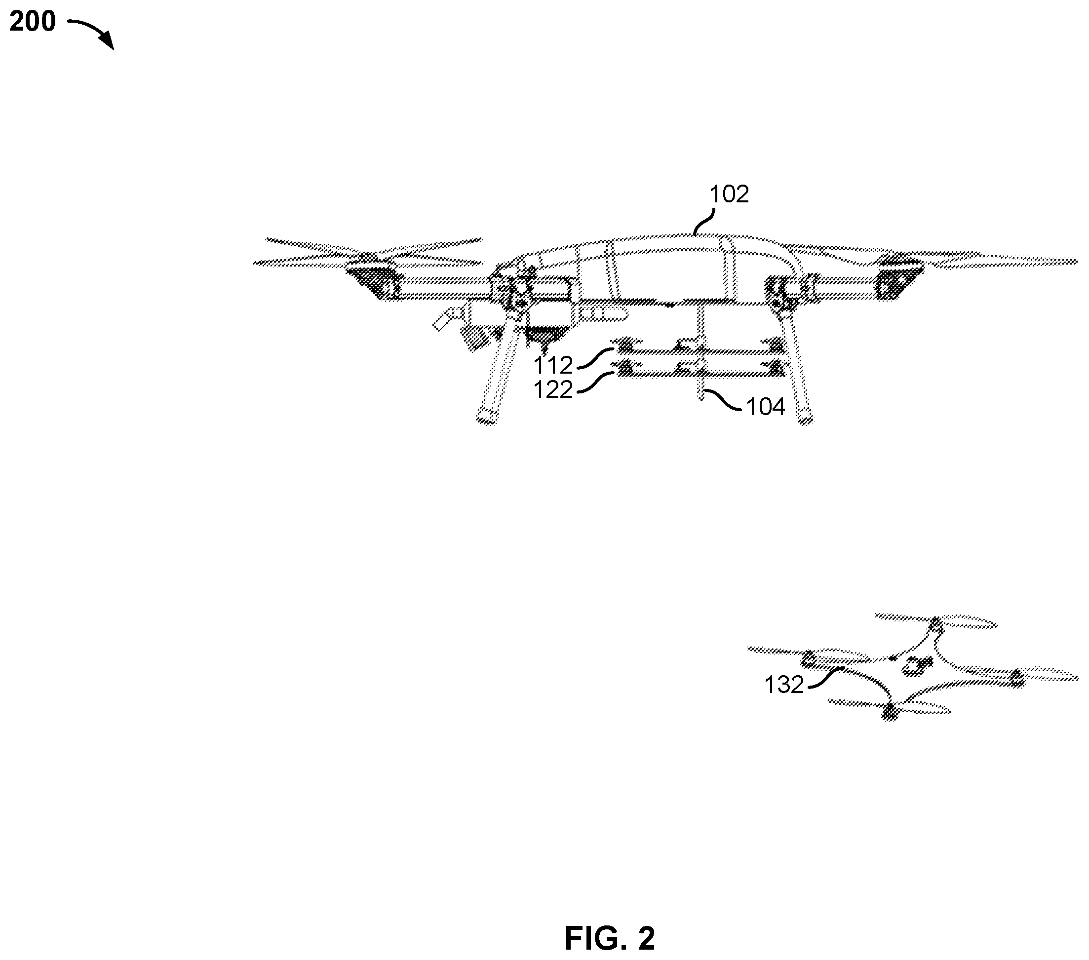 Patent US11815888 Figure 2 – Deployment mechanism, communication and operation for a host-parasite drone system